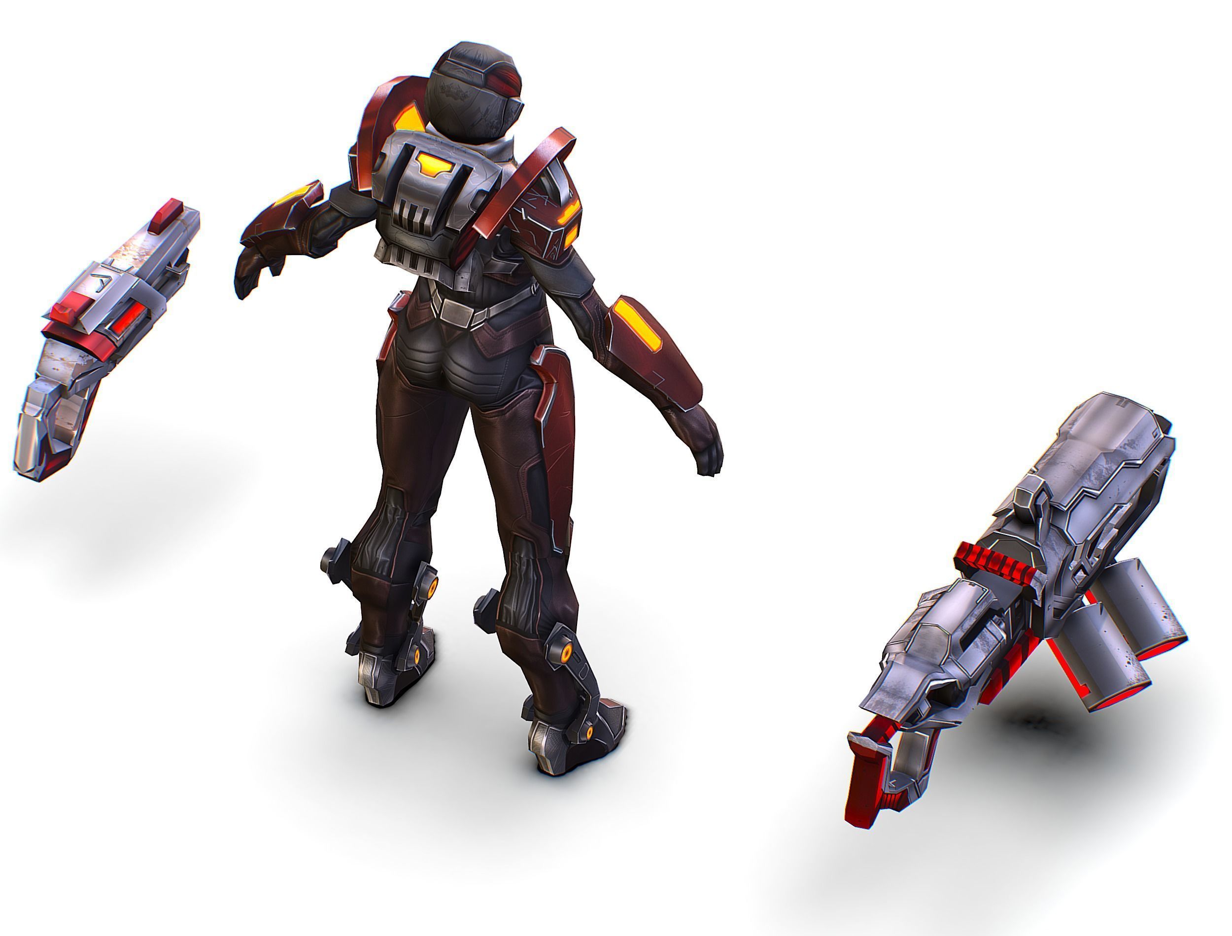 Cartoon Sci-Fi Cyborg Drone Heavy Machine Gunner Low-poly 3D model_41