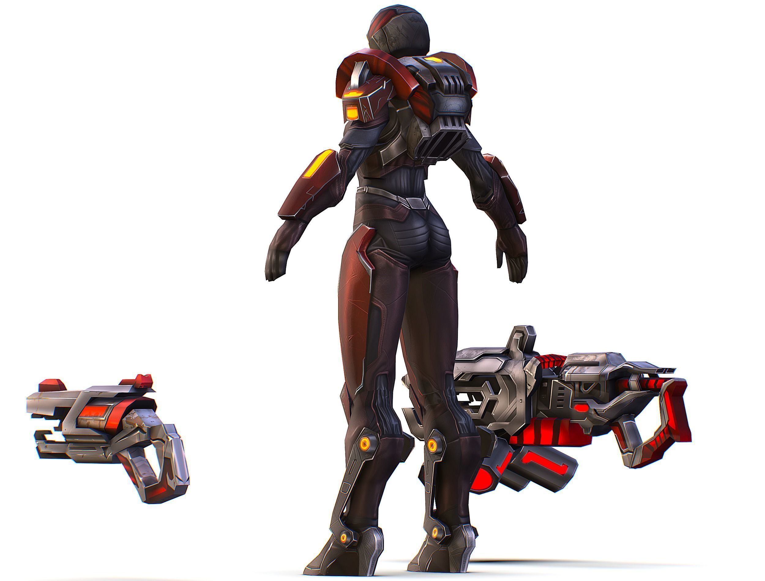 Cartoon Sci-Fi Cyborg Drone Heavy Machine Gunner Low-poly 3D model_10