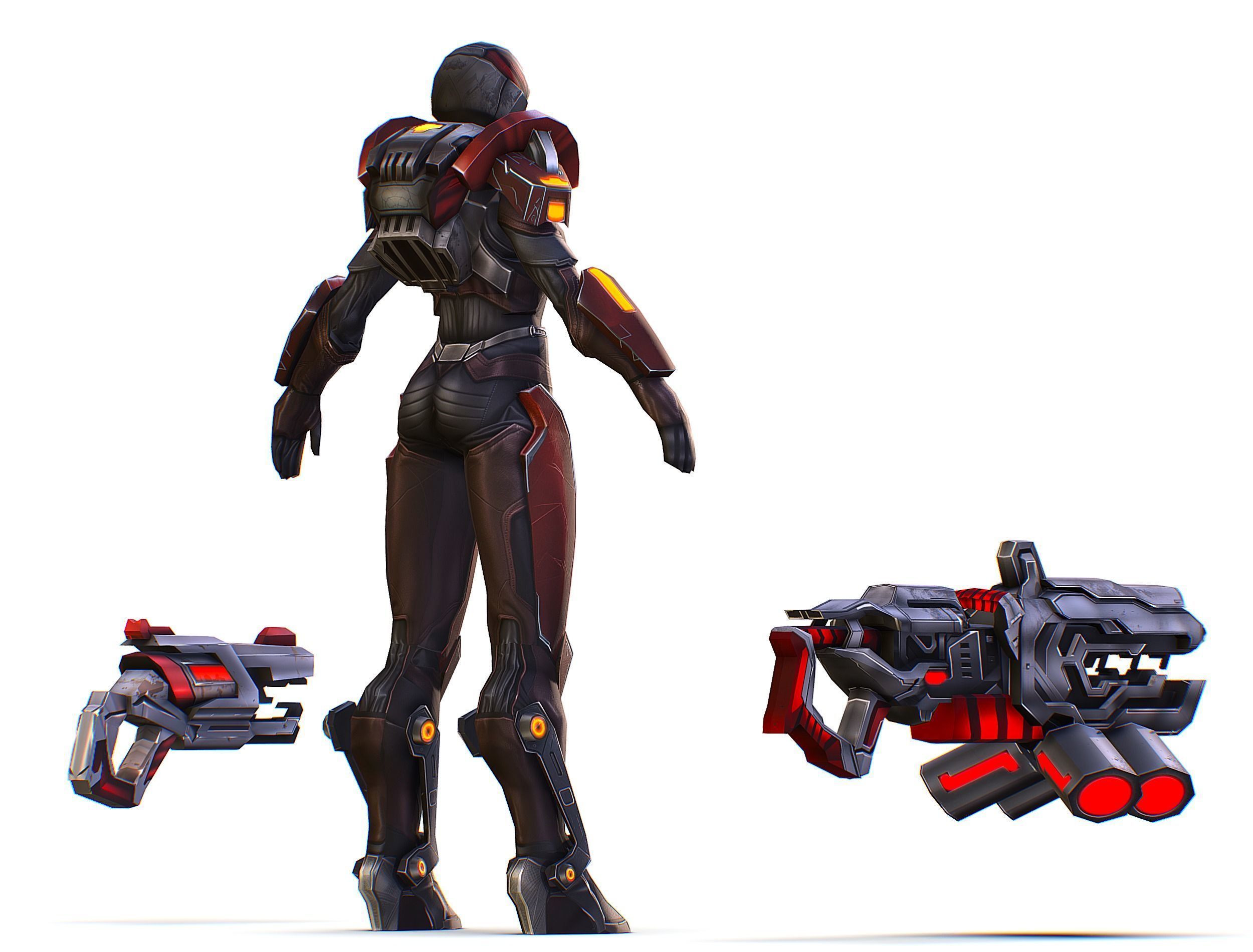 Cartoon Sci-Fi Cyborg Drone Heavy Machine Gunner Low-poly 3D model_15