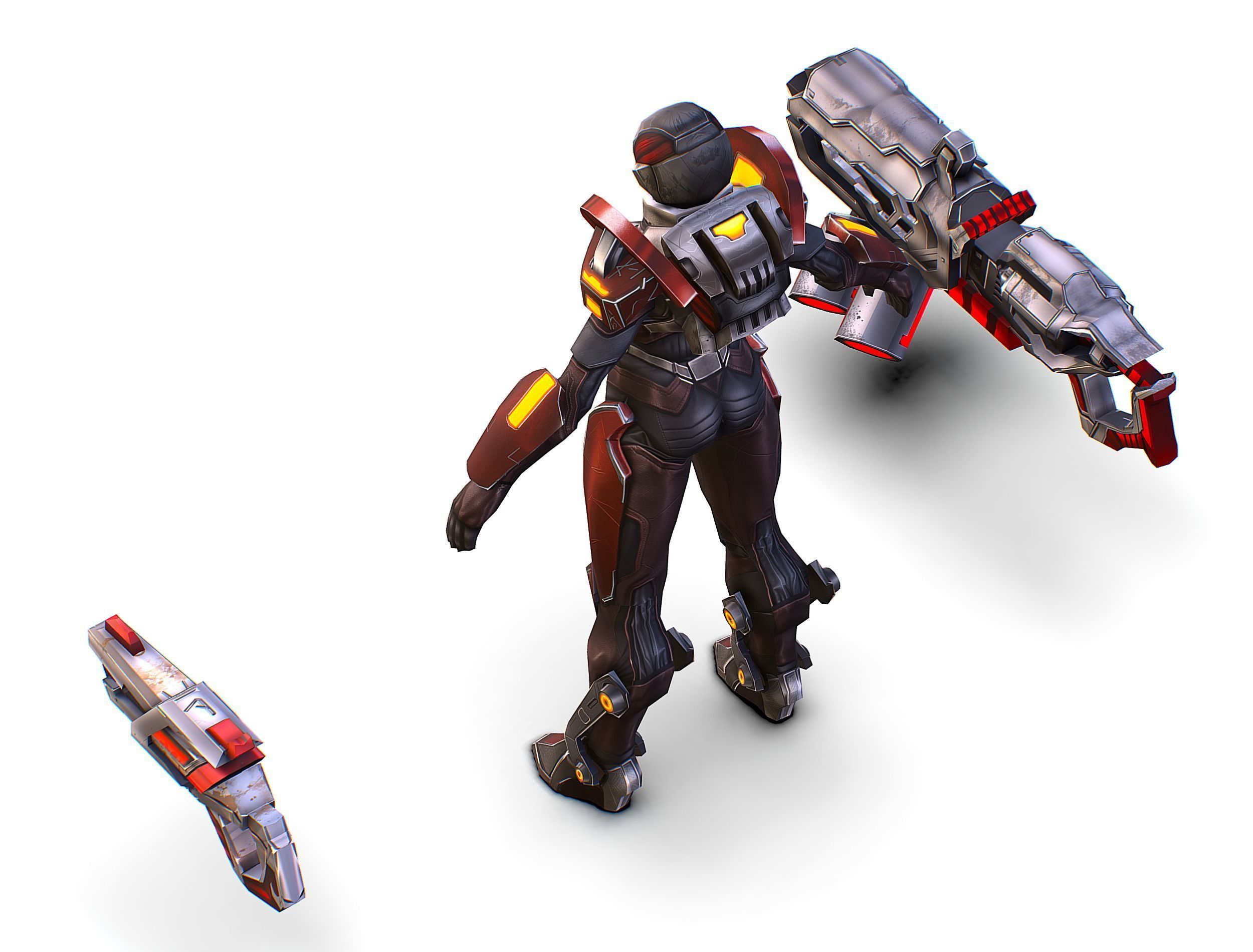 Cartoon Sci-Fi Cyborg Drone Heavy Machine Gunner Low-poly 3D model_40