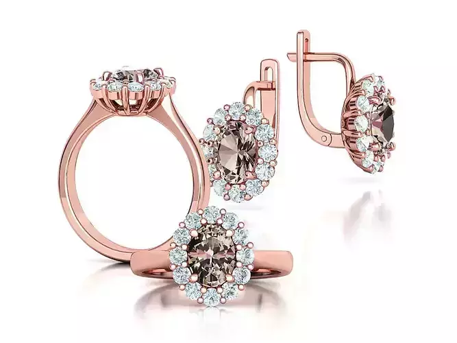 8x6 Oval 1ct Gem Princess Diana Ring and Diamond Earring 3D Model Collection