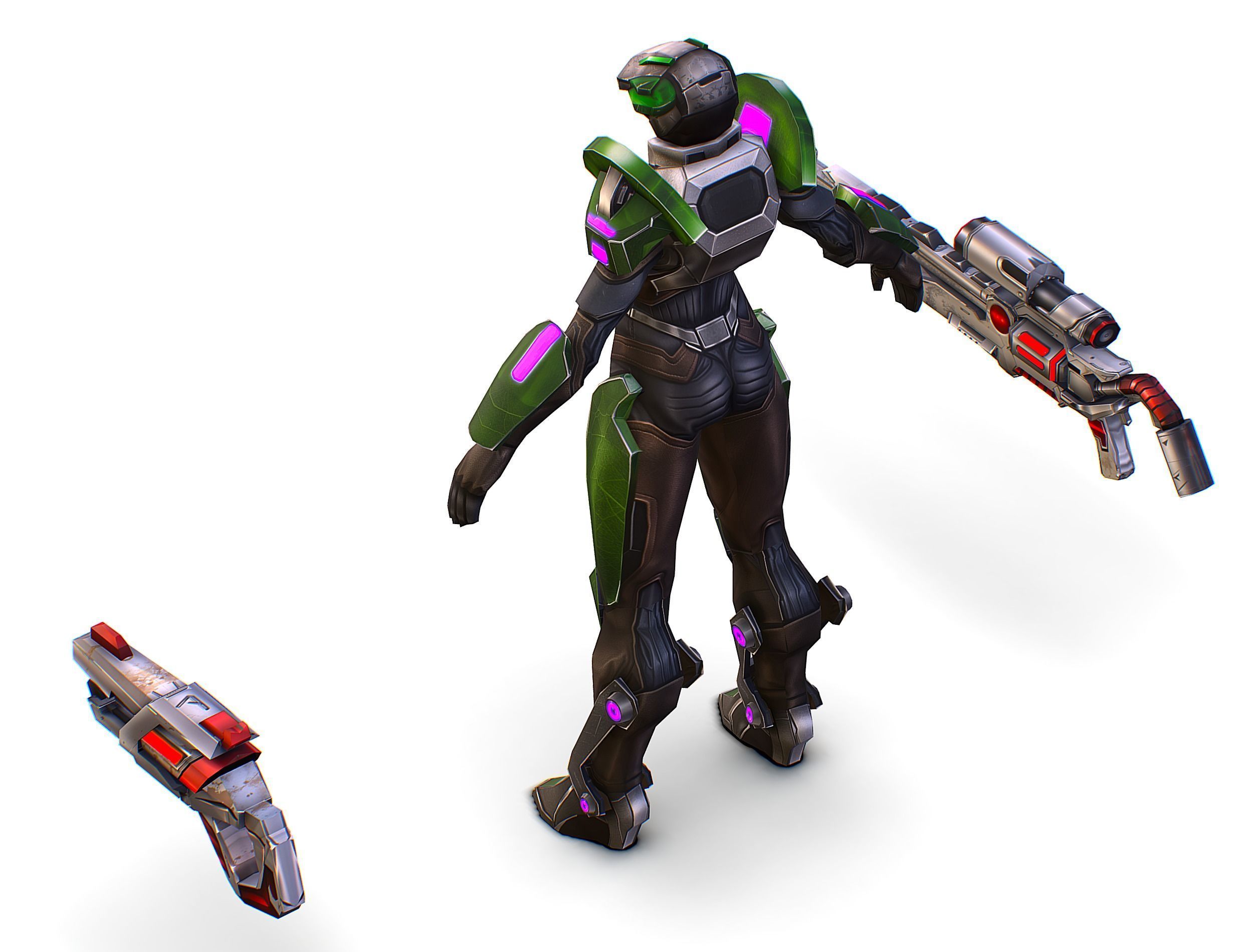 Cartoon Sci-Fi Cyborg Drone Sniper Soldier Low-poly 3D model_41