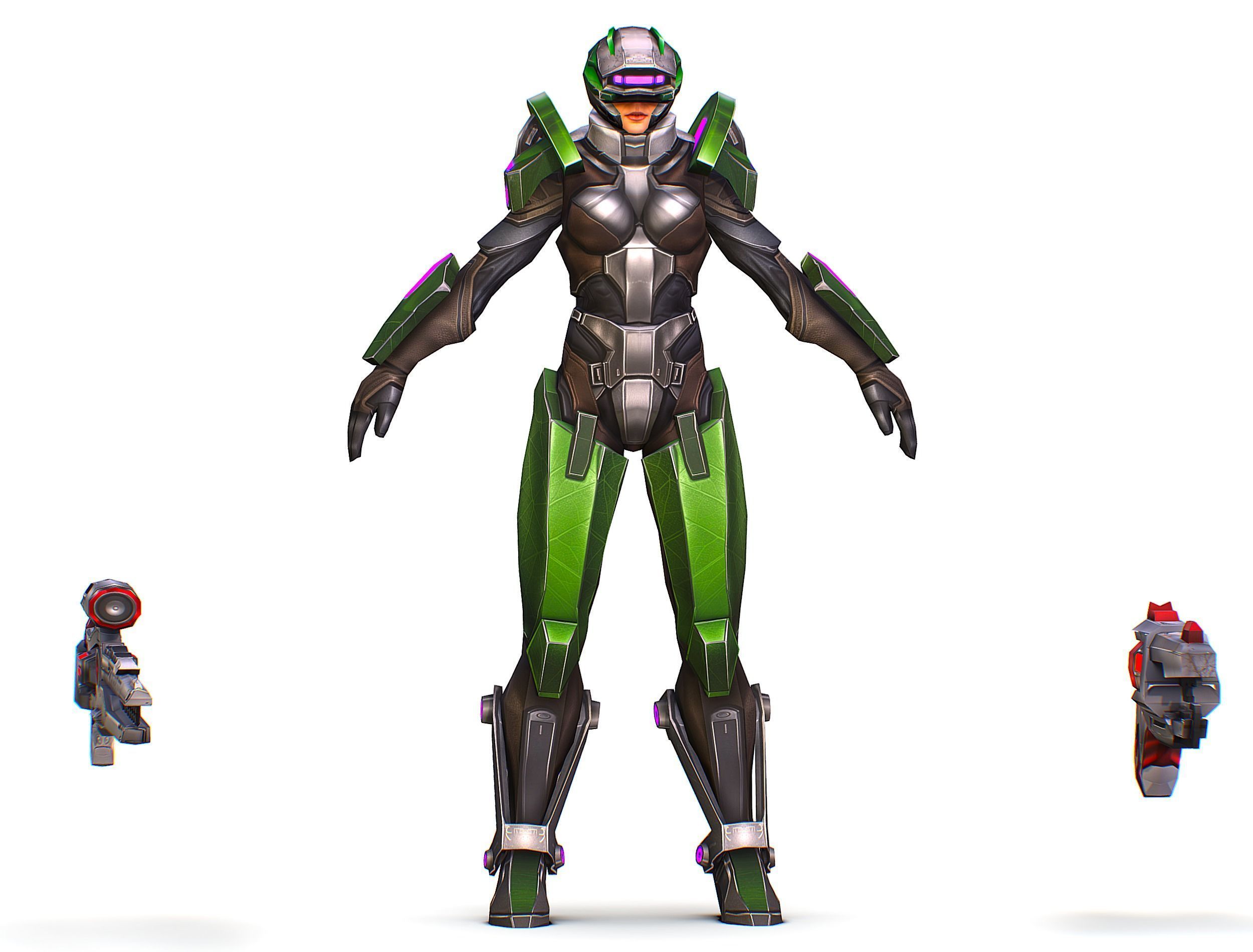 Cartoon Sci-Fi Cyborg Drone Sniper Soldier Low-poly 3D model_21