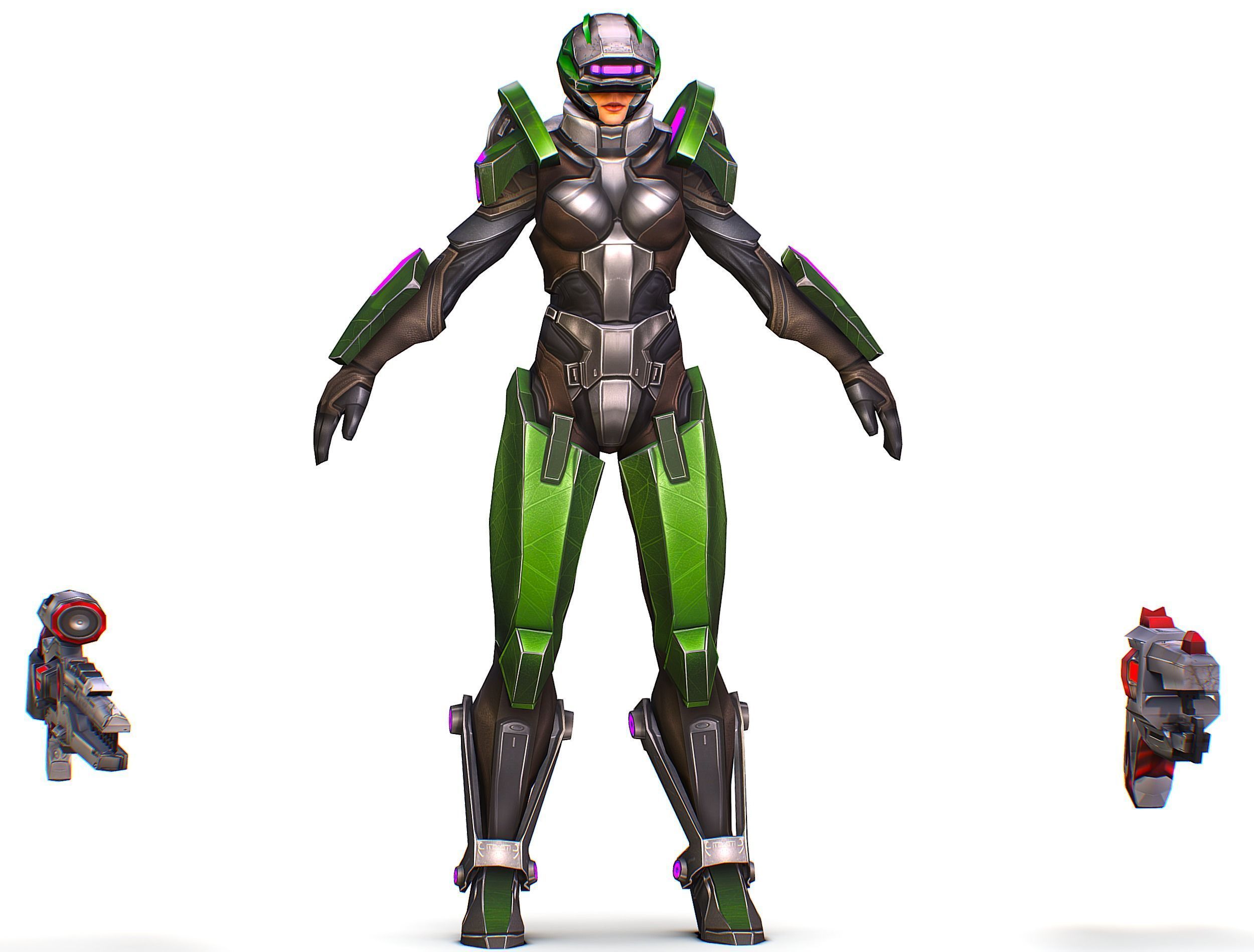 Cartoon Sci-Fi Cyborg Drone Sniper Soldier Low-poly 3D model_1