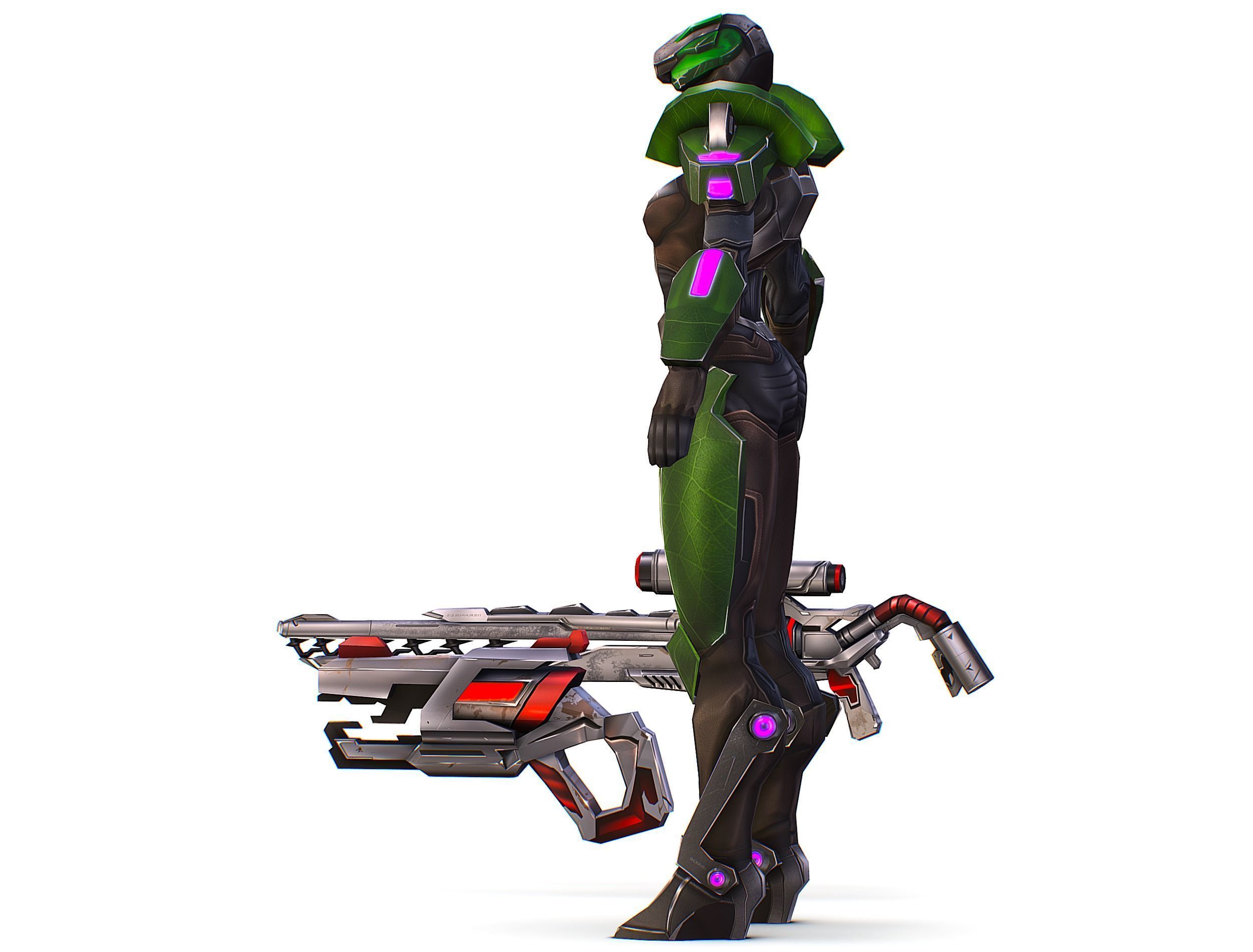 Cartoon Sci-Fi Cyborg Drone Sniper Soldier Low-poly 3D model_9