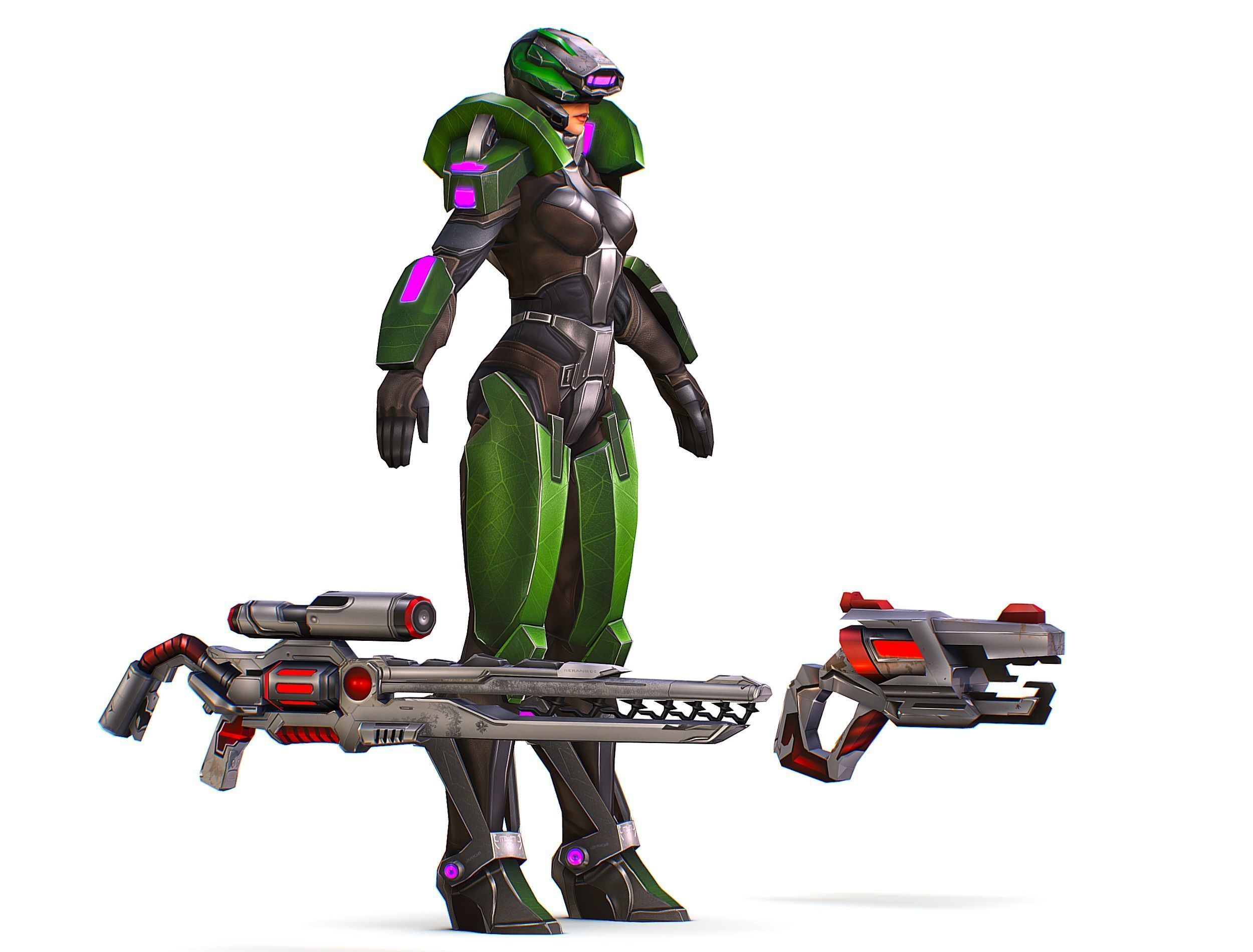 Cartoon Sci-Fi Cyborg Drone Sniper Soldier Low-poly 3D model_19