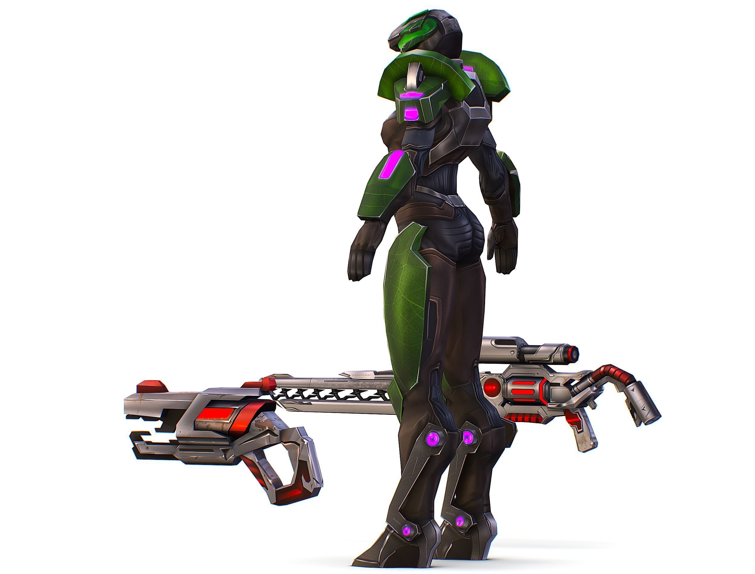 Cartoon Sci-Fi Cyborg Drone Sniper Soldier Low-poly 3D model_10