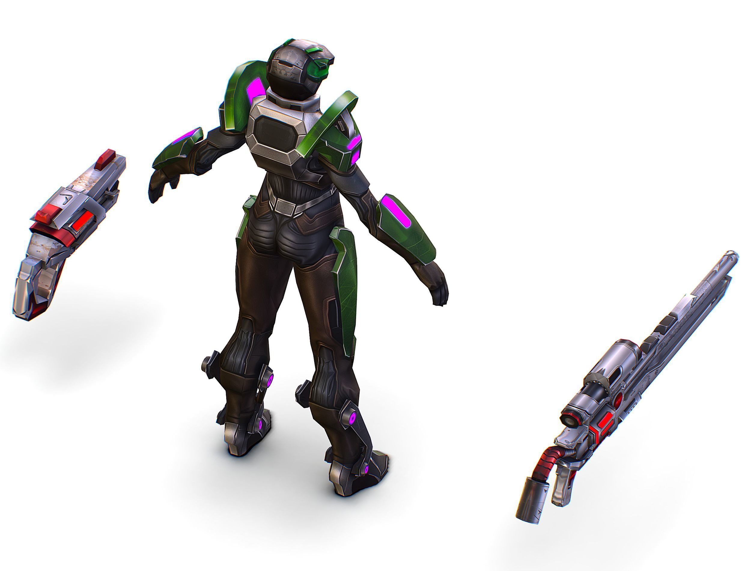 Cartoon Sci-Fi Cyborg Drone Sniper Soldier Low-poly 3D model_42