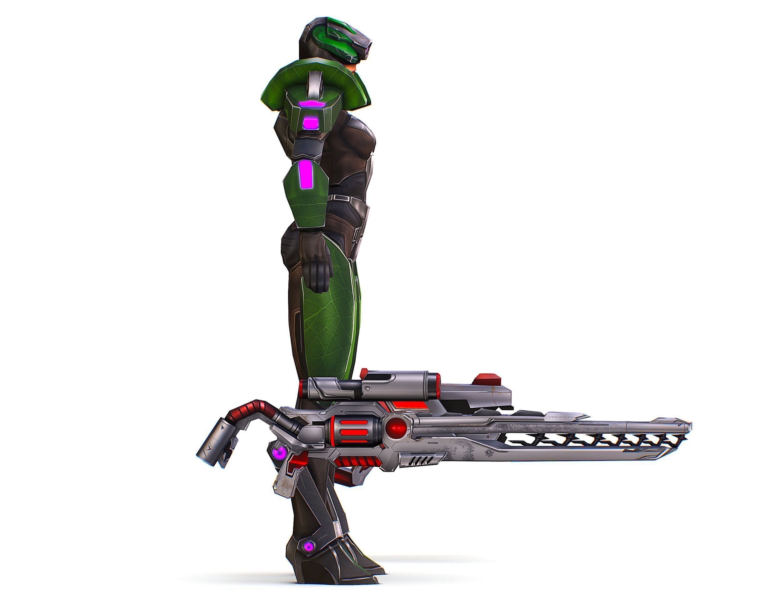Cartoon Sci-Fi Cyborg Drone Sniper Soldier Low-poly 3D model_18