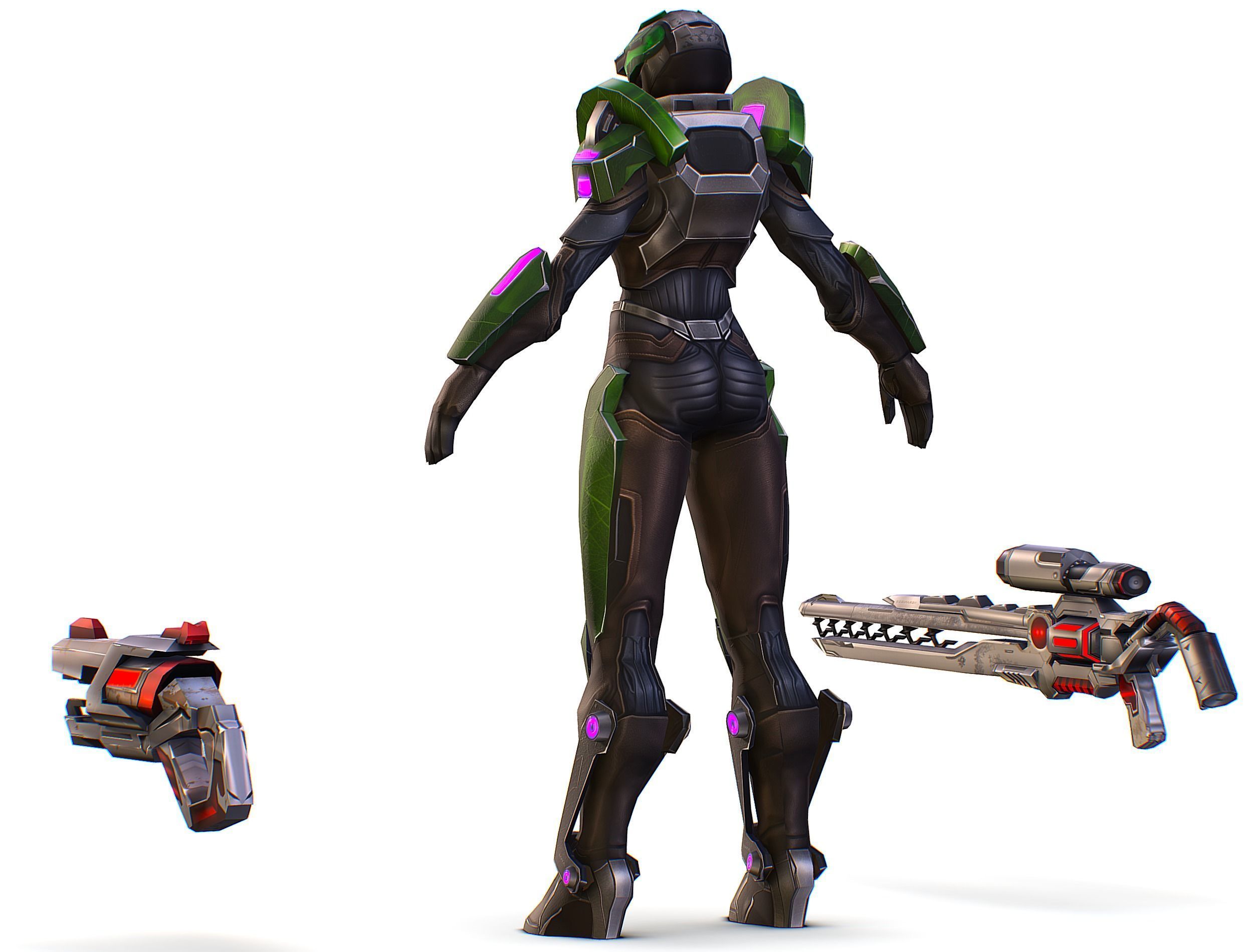 Cartoon Sci-Fi Cyborg Drone Sniper Soldier Low-poly 3D model_12