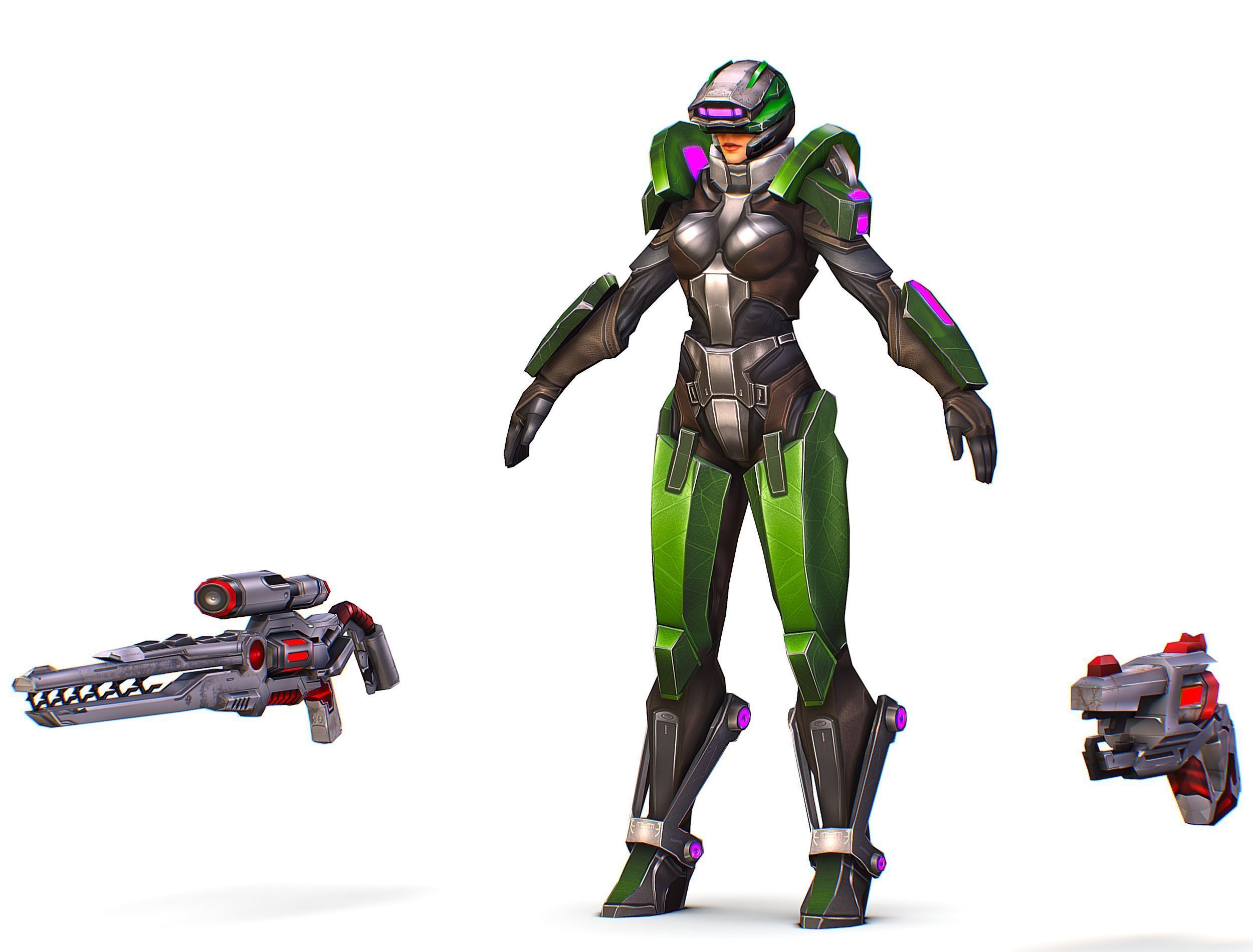 Cartoon Sci-Fi Cyborg Drone Sniper Soldier Low-poly 3D model_4