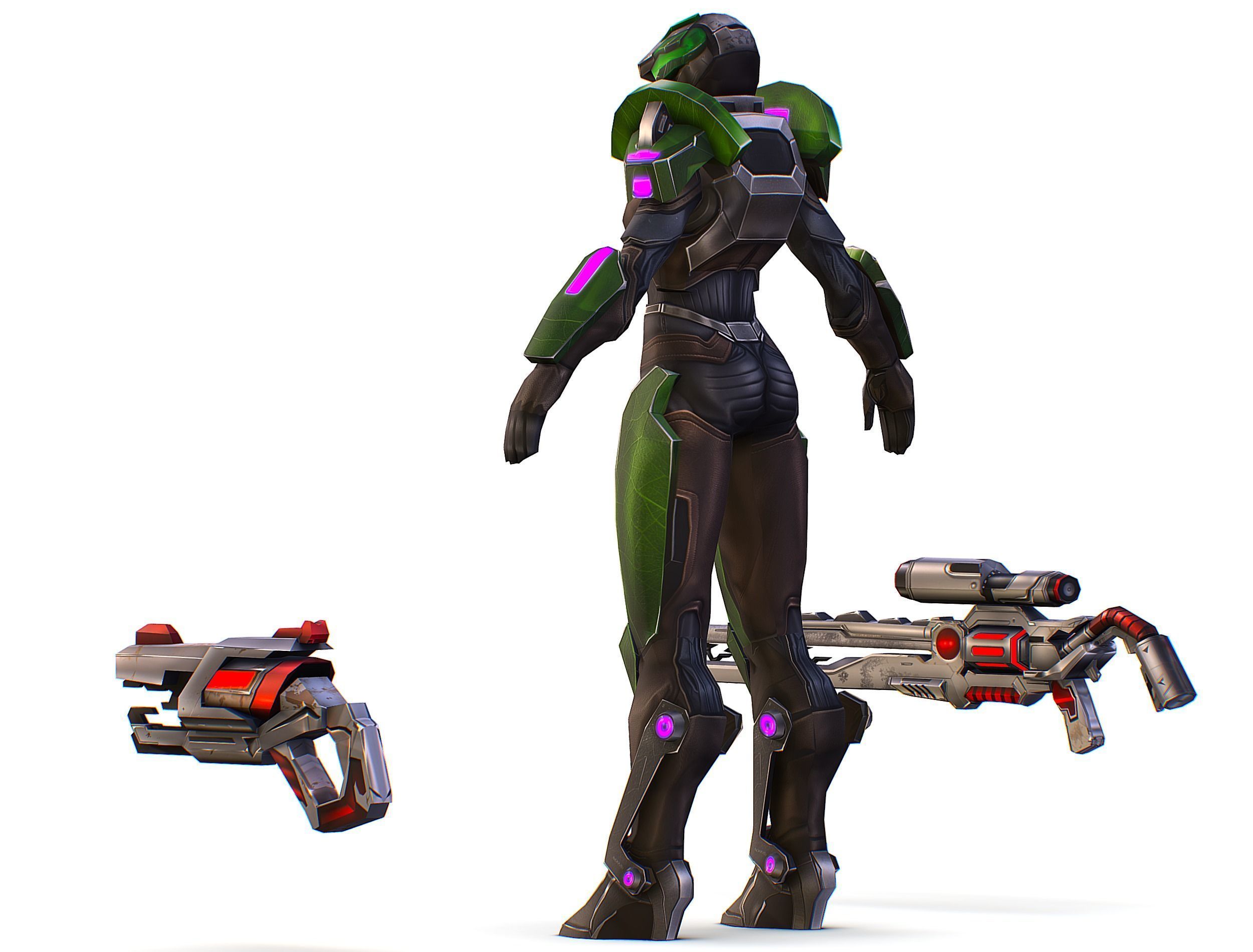 Cartoon Sci-Fi Cyborg Drone Sniper Soldier Low-poly 3D model_11