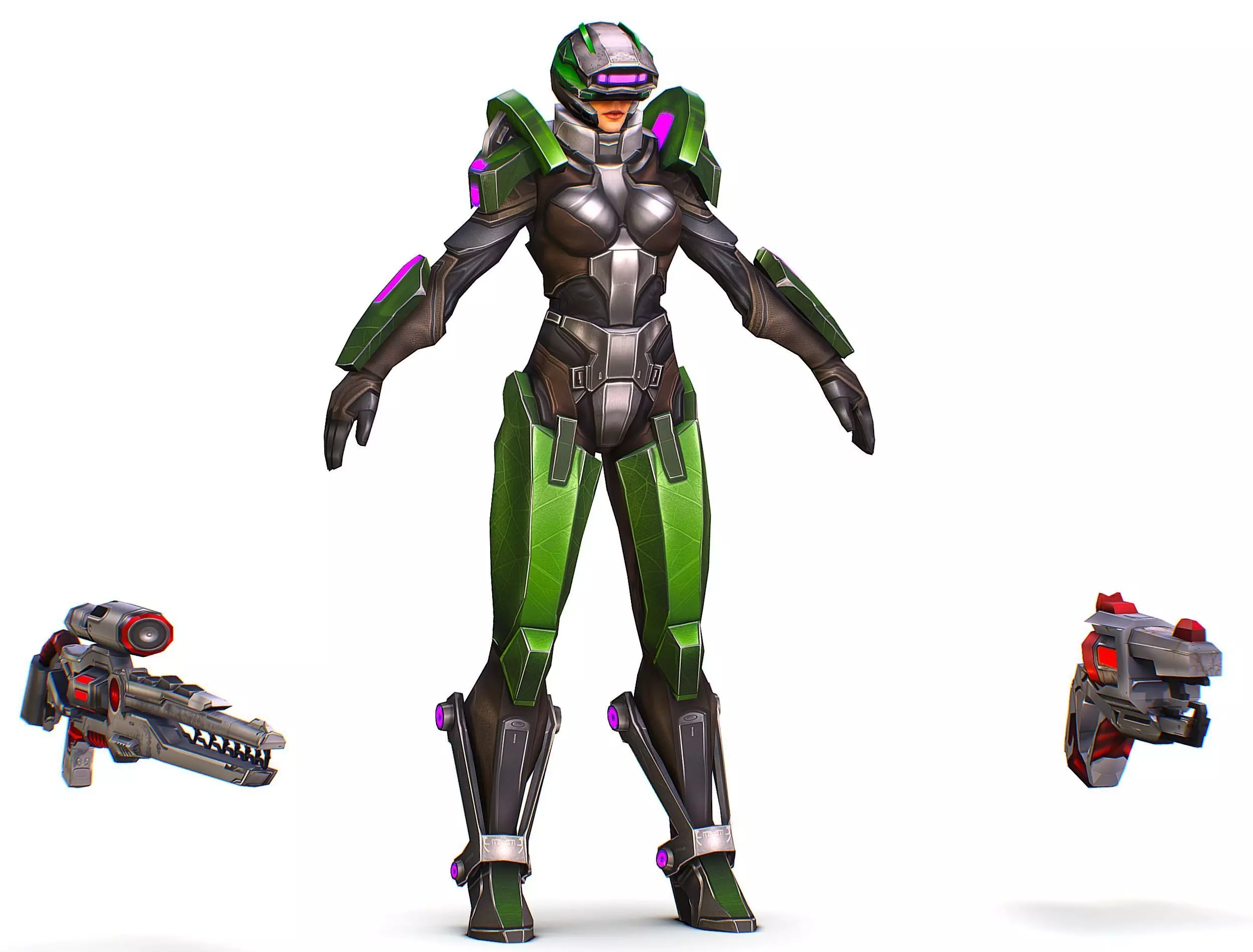 Cartoon Sci-Fi Cyborg Drone Sniper Soldier Low-poly 3D model_0