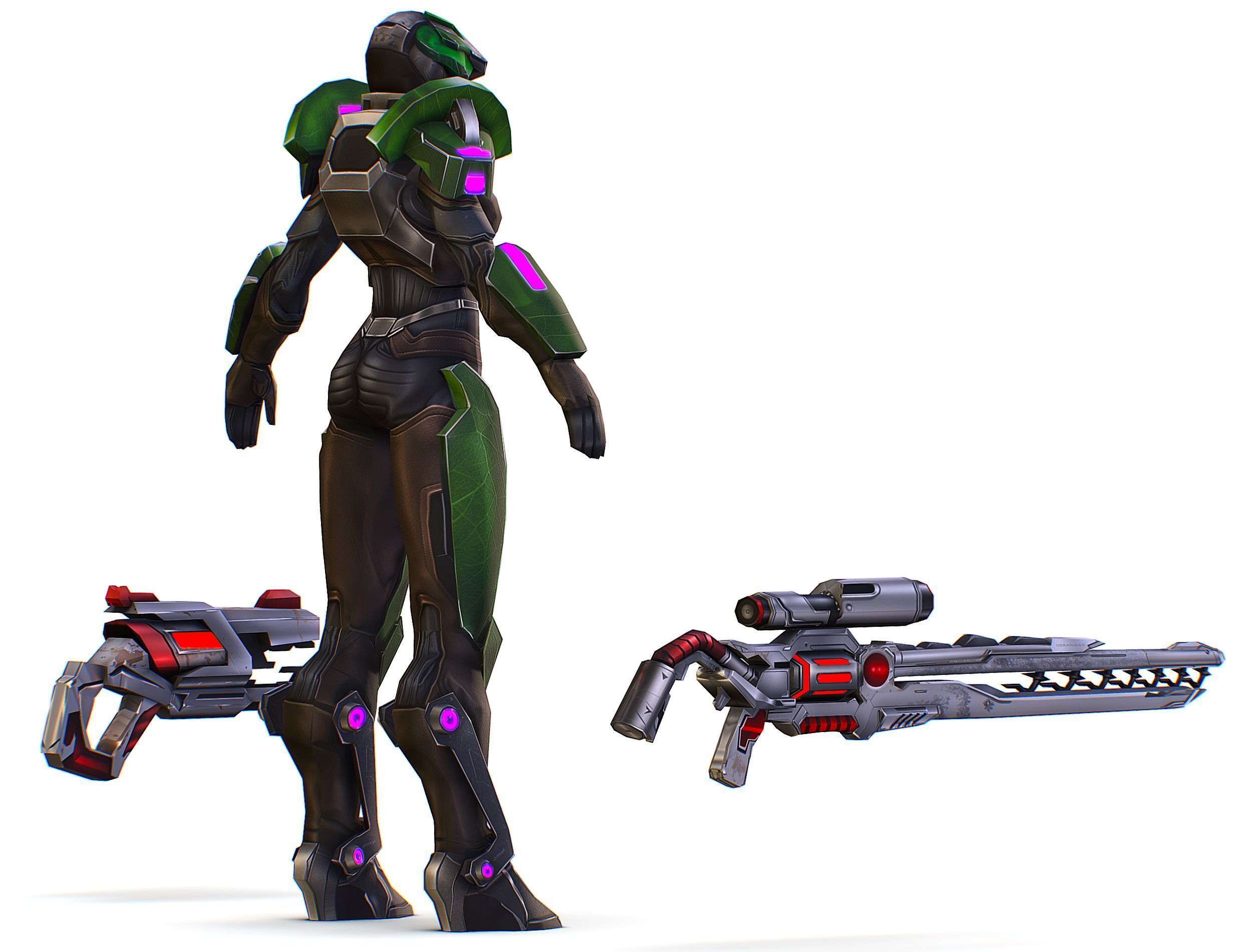 Cartoon Sci-Fi Cyborg Drone Sniper Soldier Low-poly 3D model_16