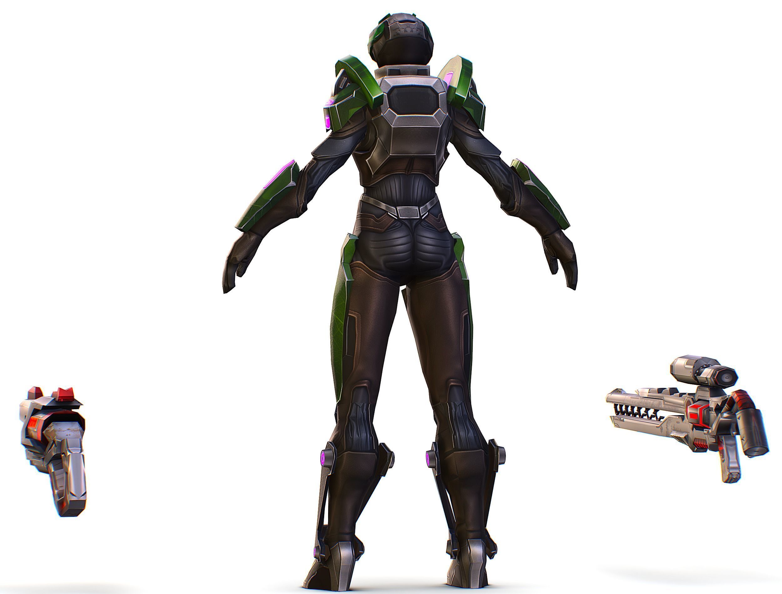 Cartoon Sci-Fi Cyborg Drone Sniper Soldier Low-poly 3D model_13