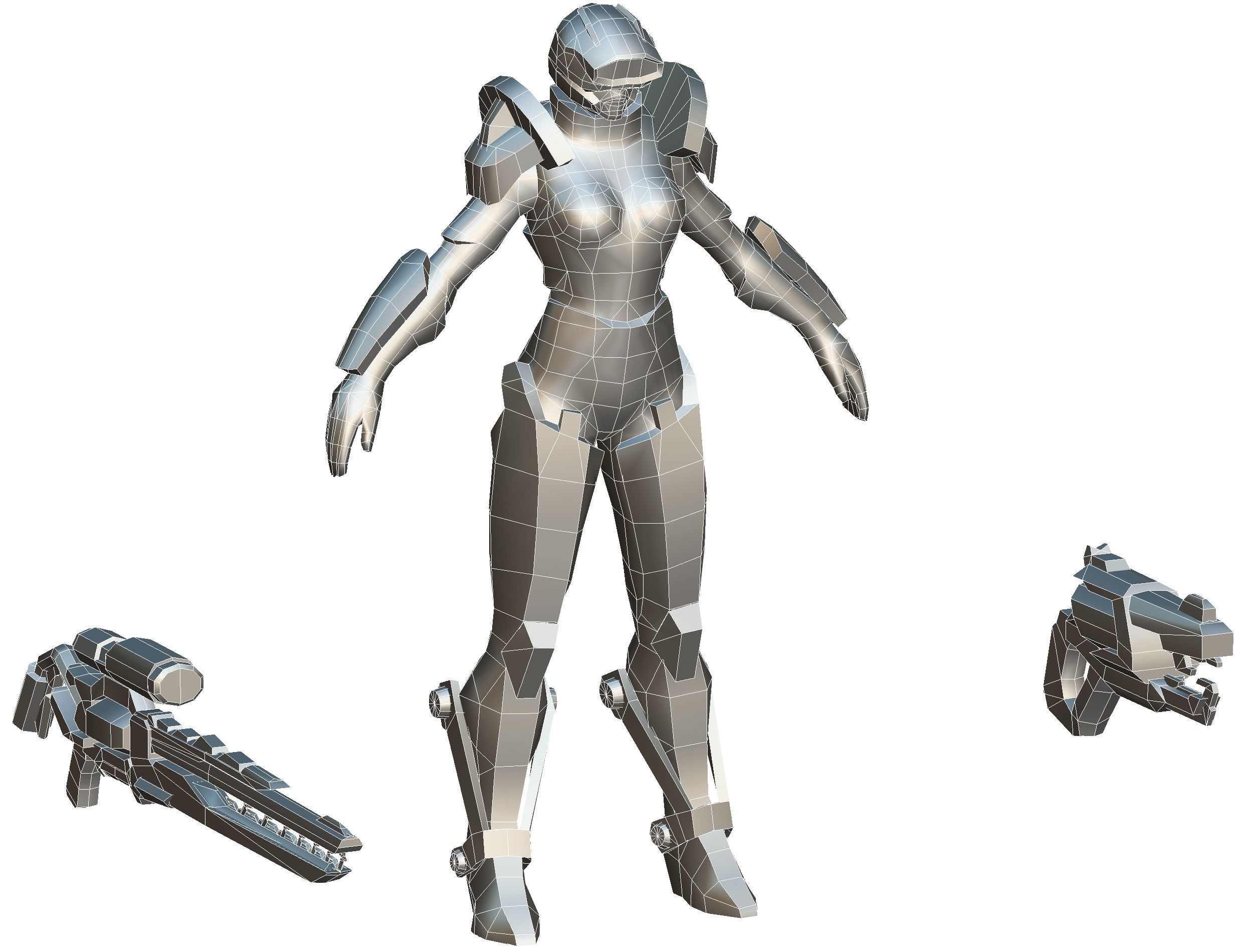 Cartoon Sci-Fi Cyborg Drone Sniper Soldier Low-poly 3D model_86