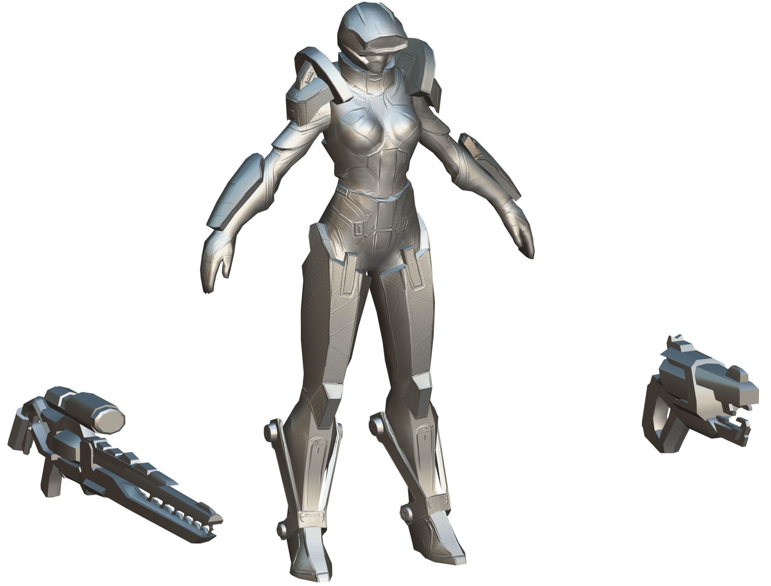 Cartoon Sci-Fi Cyborg Drone Sniper Soldier Low-poly 3D model_87