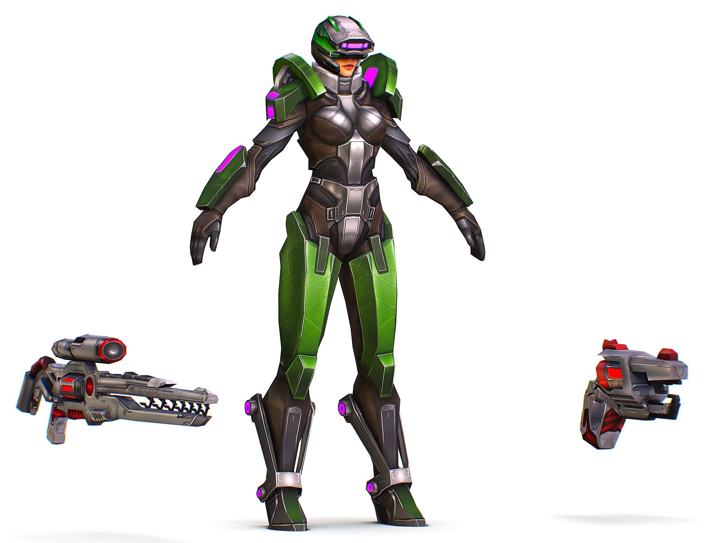 Cartoon Sci-Fi Cyborg Drone Sniper Soldier Low-poly 3D model_20