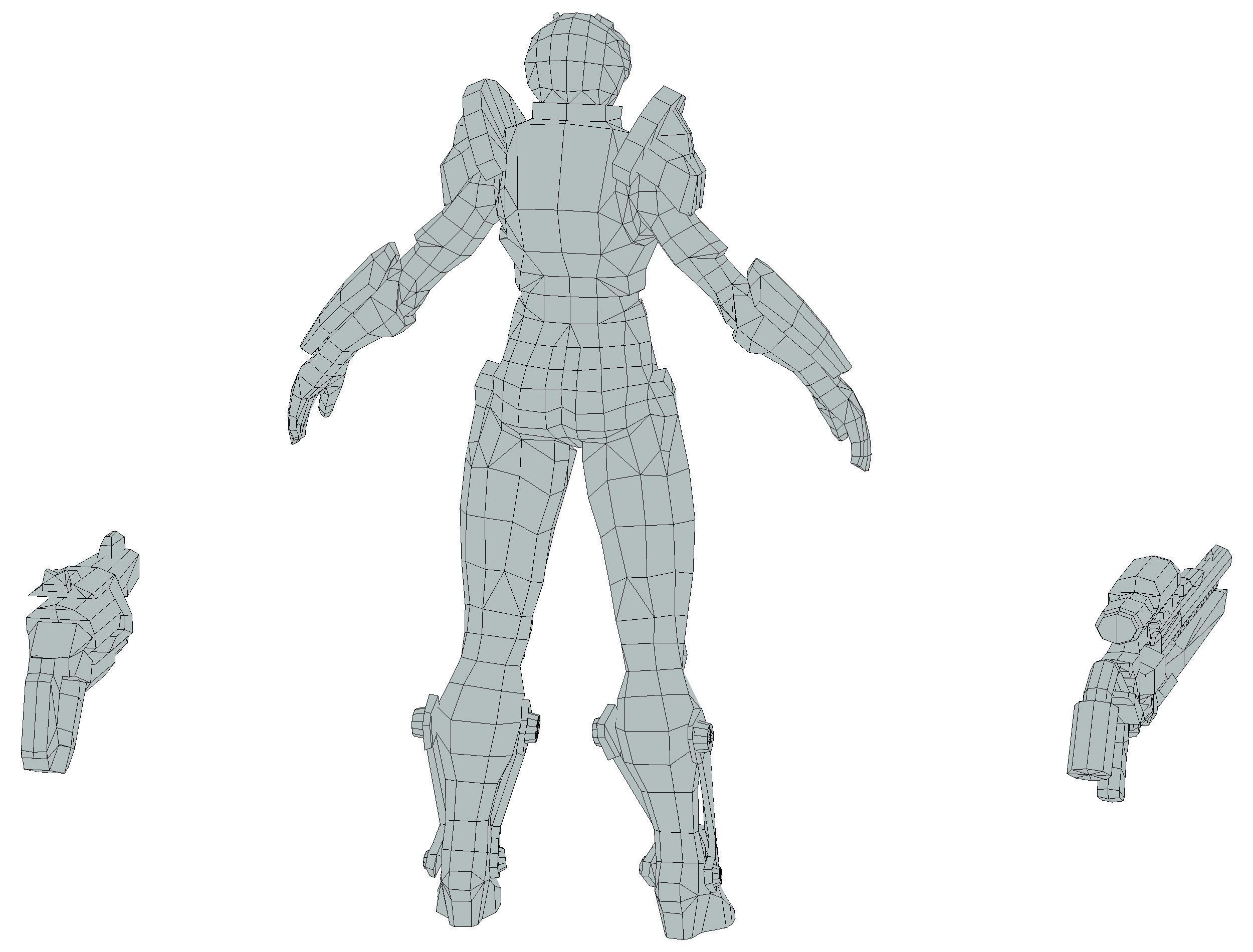 Cartoon Sci-Fi Cyborg Drone Sniper Soldier Low-poly 3D model_92