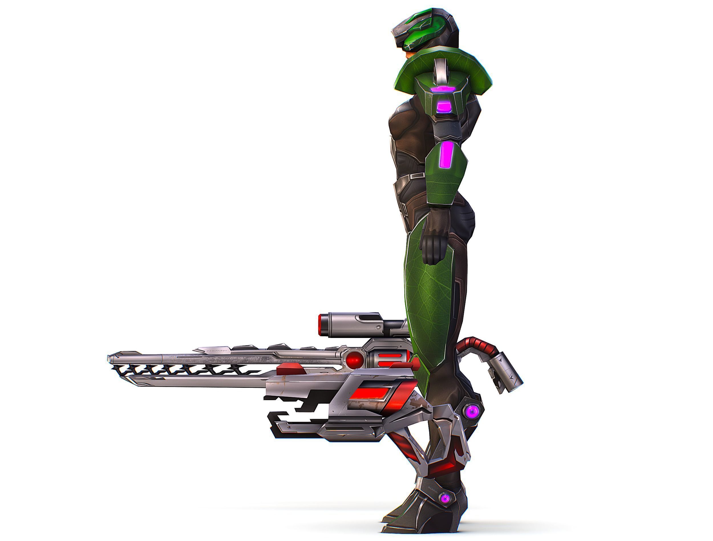 Cartoon Sci-Fi Cyborg Drone Sniper Soldier Low-poly 3D model_8