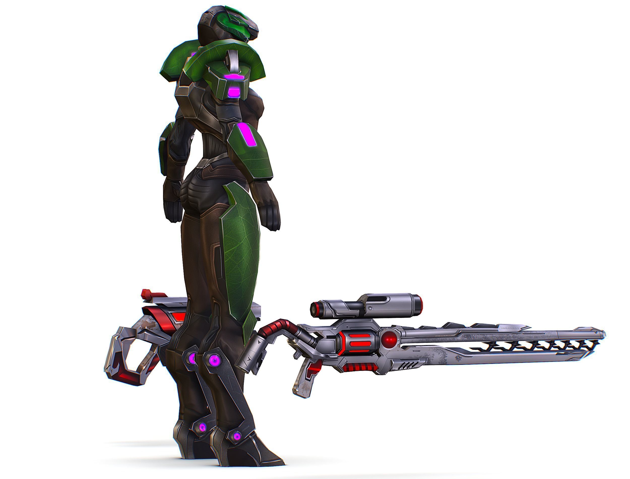 Cartoon Sci-Fi Cyborg Drone Sniper Soldier Low-poly 3D model_17