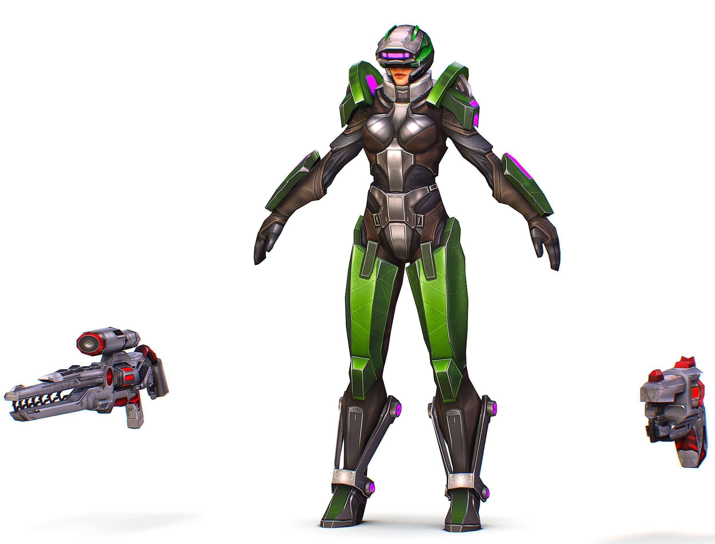 Cartoon Sci-Fi Cyborg Drone Sniper Soldier Low-poly 3D model_3