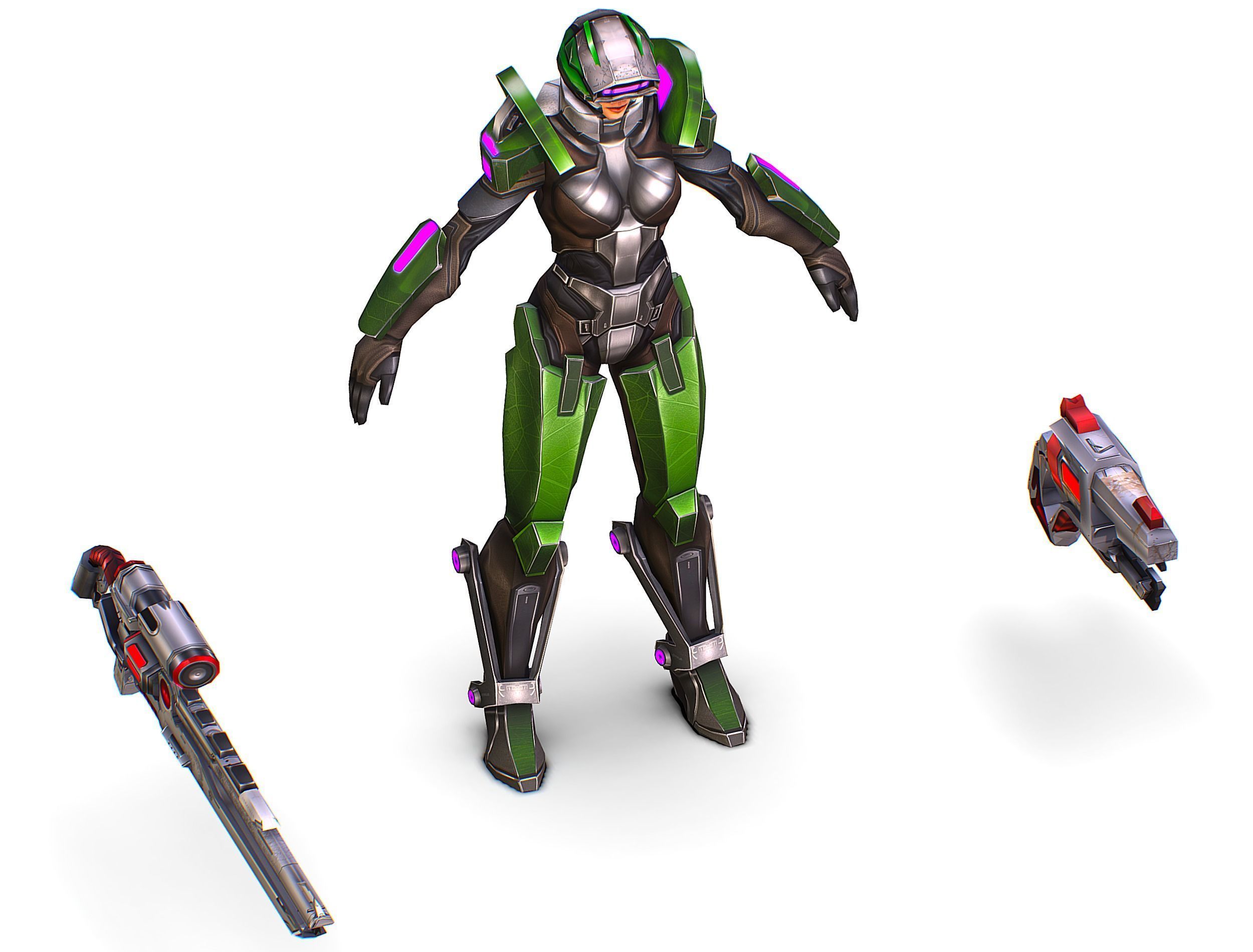 Cartoon Sci-Fi Cyborg Drone Sniper Soldier Low-poly 3D model_39