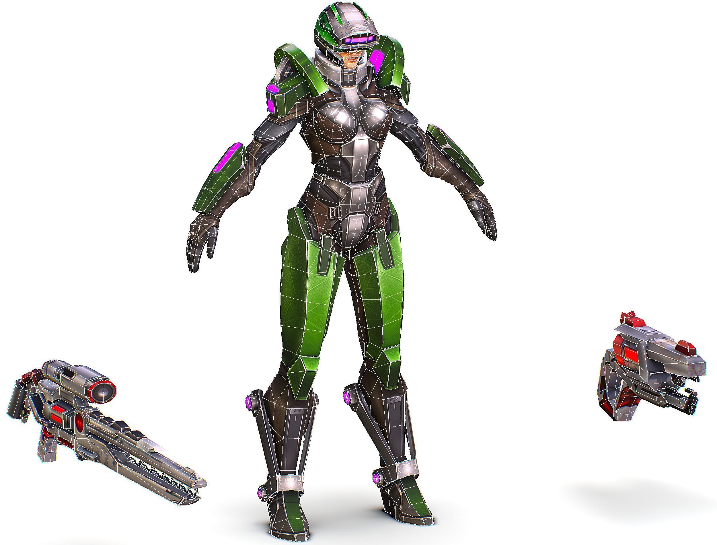 Cartoon Sci-Fi Cyborg Drone Sniper Soldier Low-poly 3D model_85