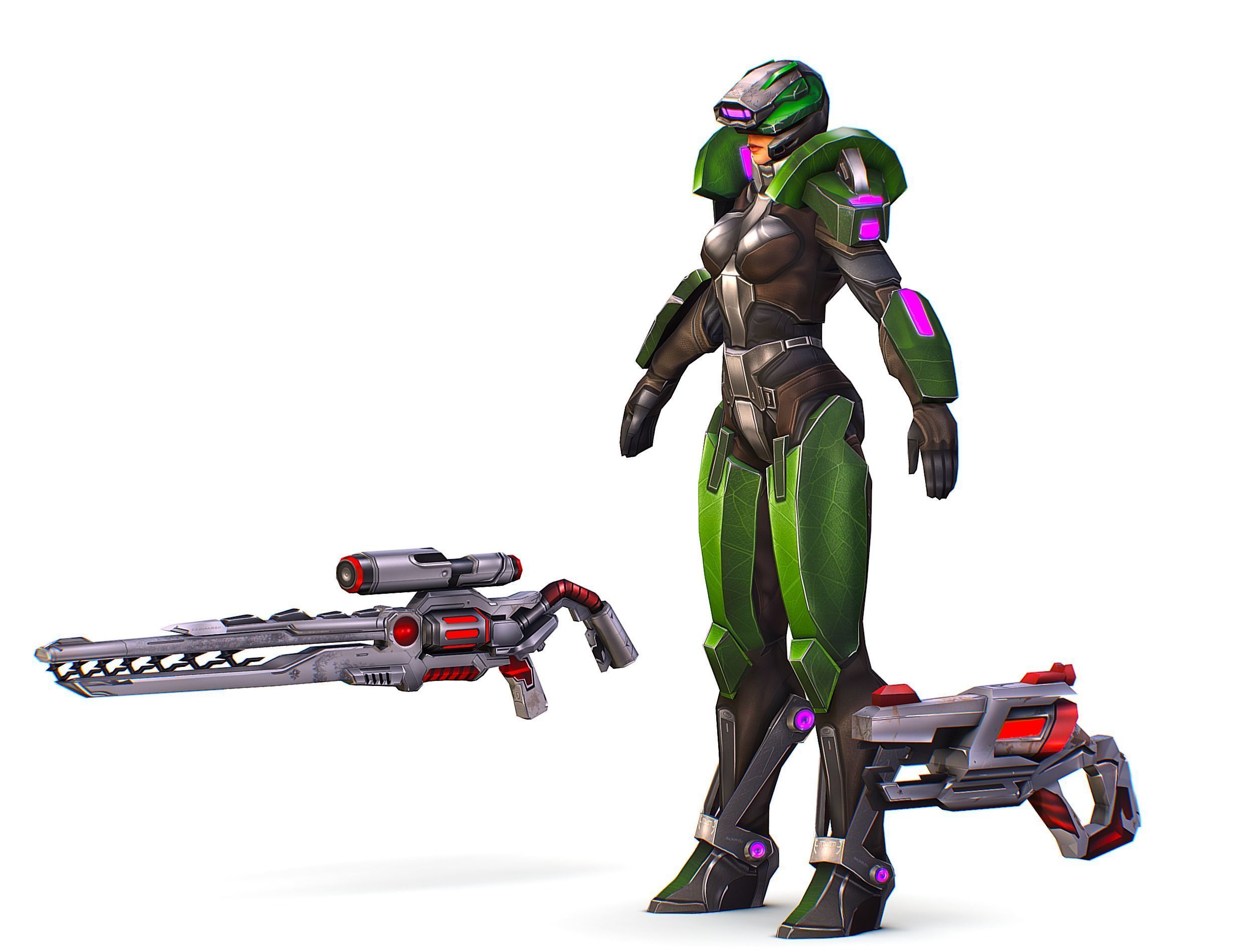 Cartoon Sci-Fi Cyborg Drone Sniper Soldier Low-poly 3D model_6