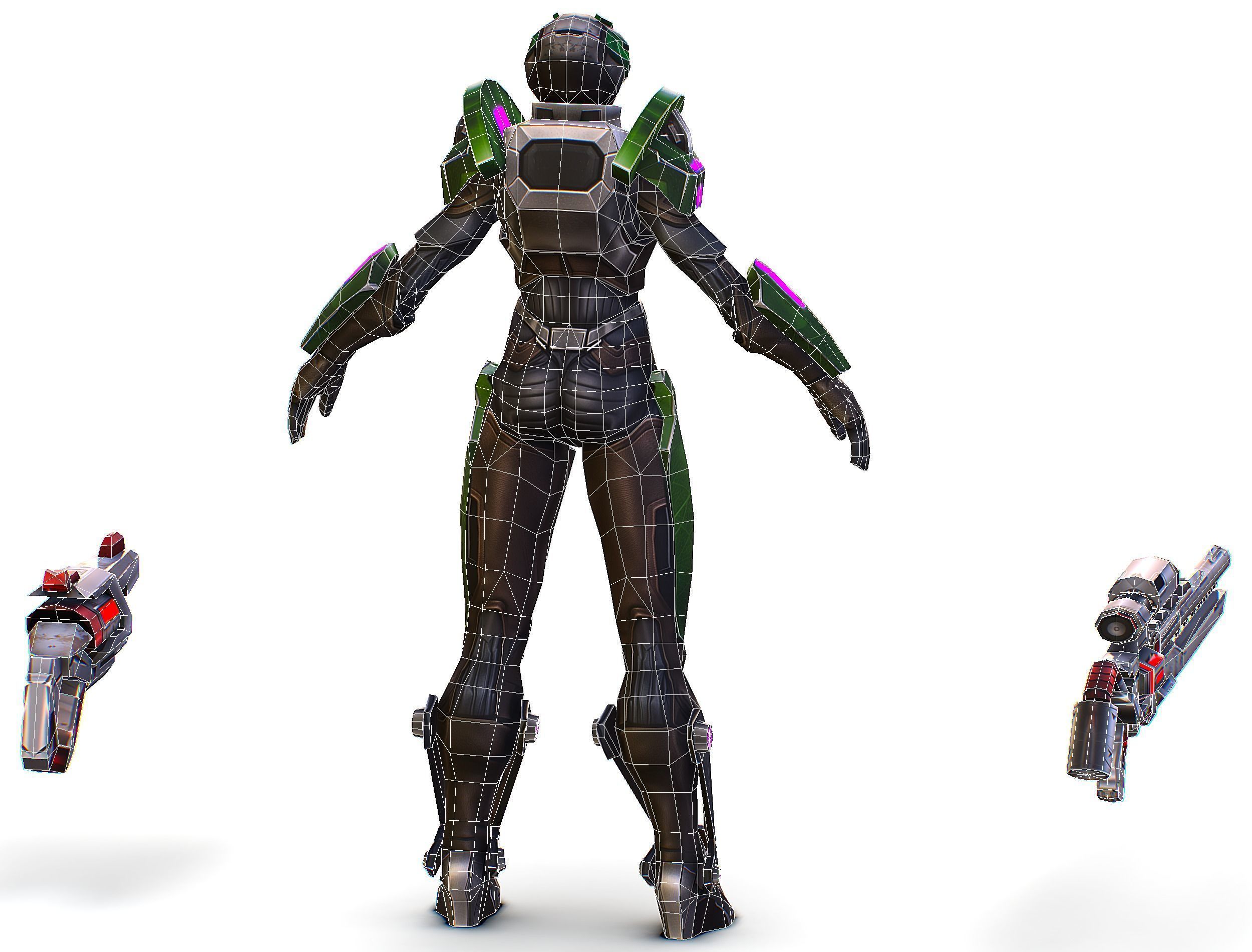 Cartoon Sci-Fi Cyborg Drone Sniper Soldier Low-poly 3D model_89