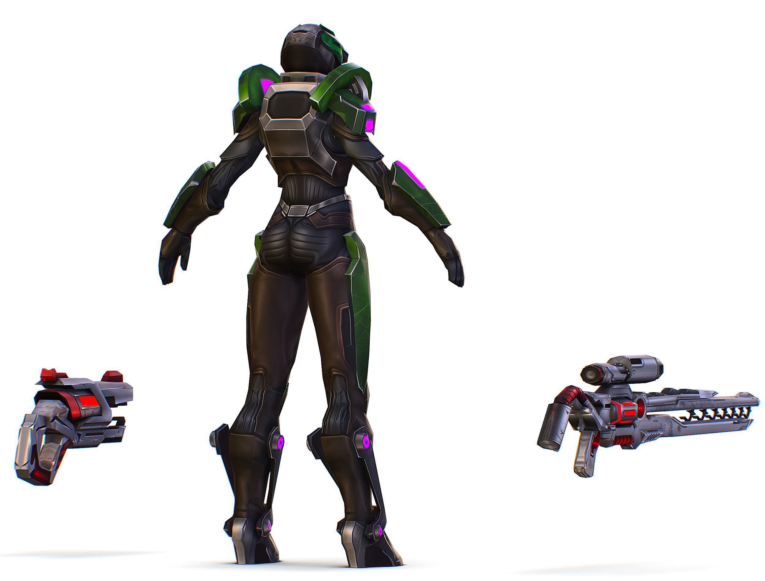 Cartoon Sci-Fi Cyborg Drone Sniper Soldier Low-poly 3D model_15