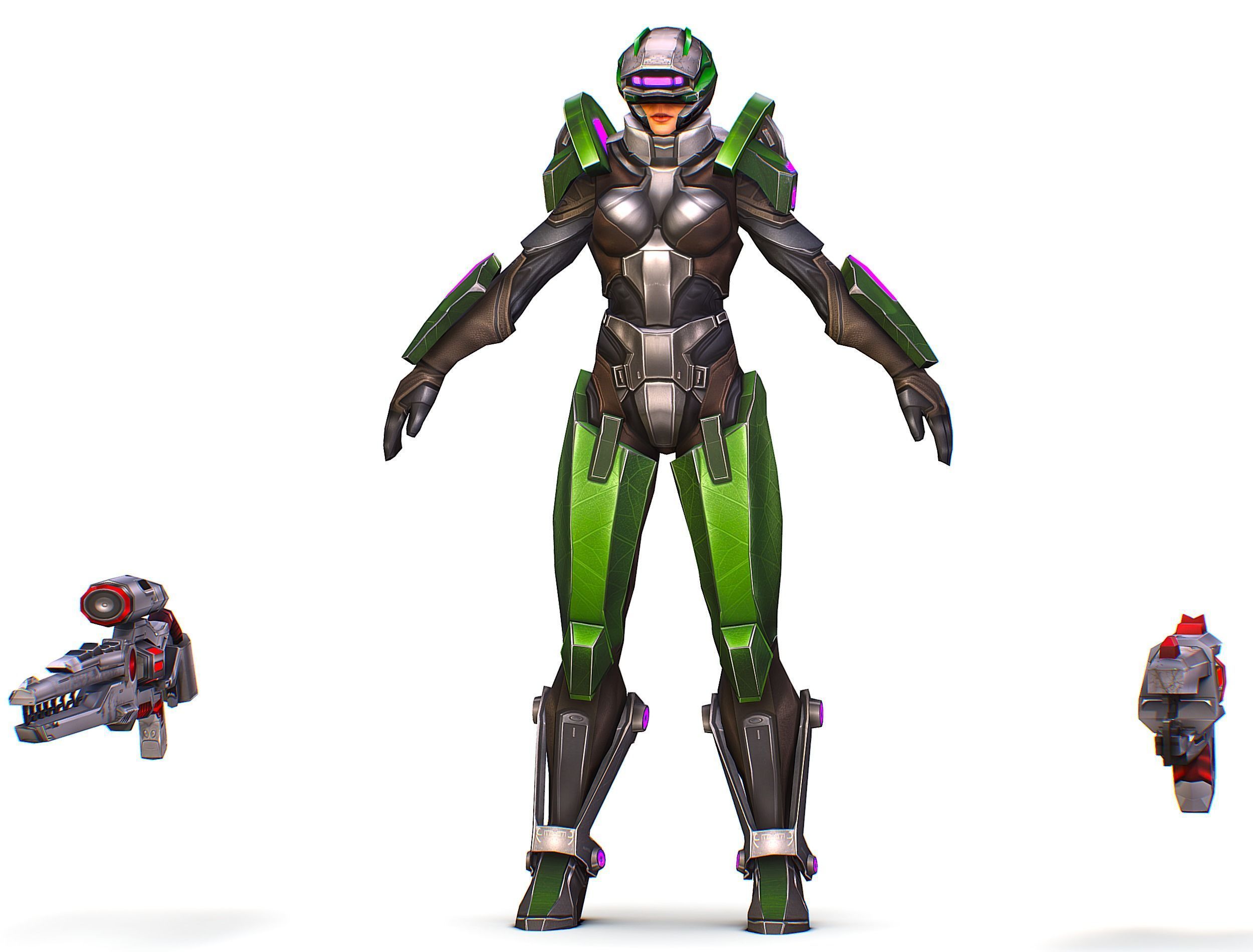 Cartoon Sci-Fi Cyborg Drone Sniper Soldier Low-poly 3D model_2