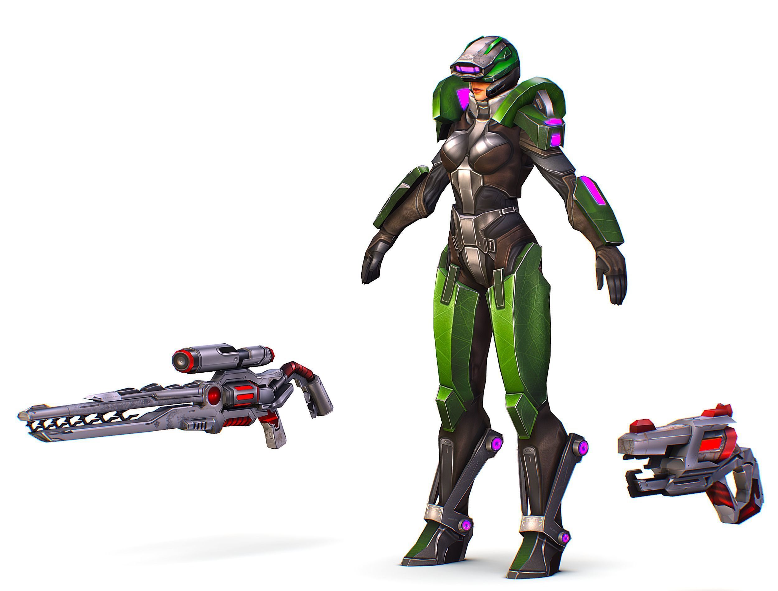 Cartoon Sci-Fi Cyborg Drone Sniper Soldier Low-poly 3D model_5