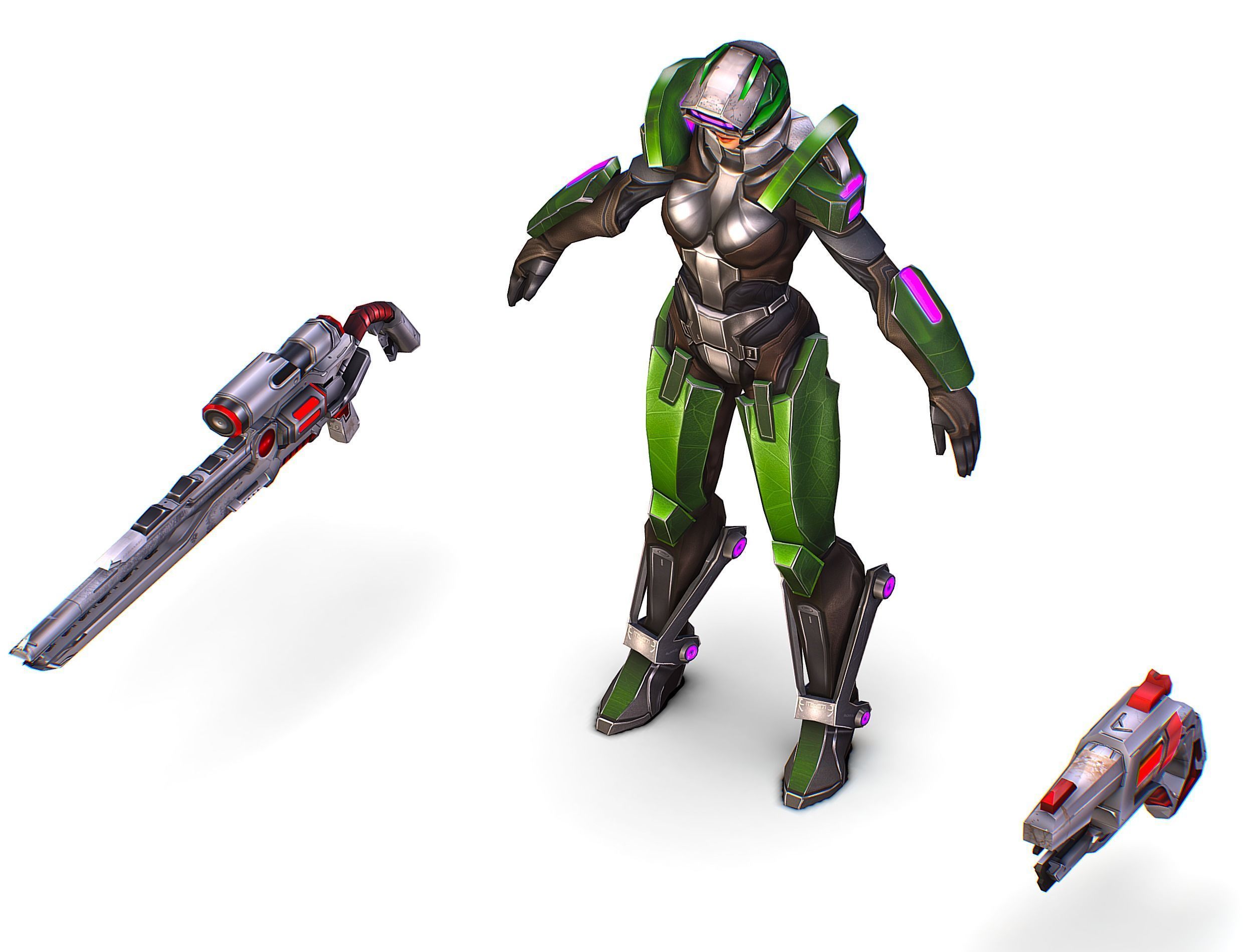 Cartoon Sci-Fi Cyborg Drone Sniper Soldier Low-poly 3D model_40