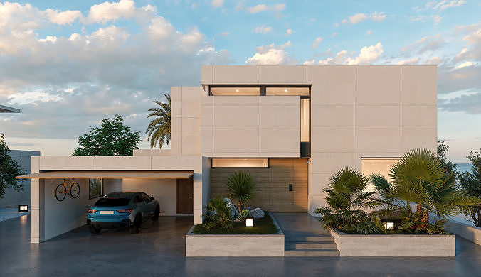 Modern Luxury Single-Family House with Pool 3D Scene  3D model 3
