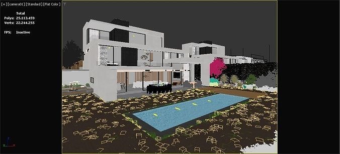 Modern Luxury Single-Family House with Pool 3D Scene  3D model 4