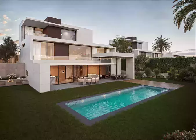 Modern Luxury Single-Family House with Pool 3D Scene 