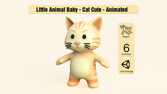 Little animal baby - Cat cute - Animated  Low-poly 3D model