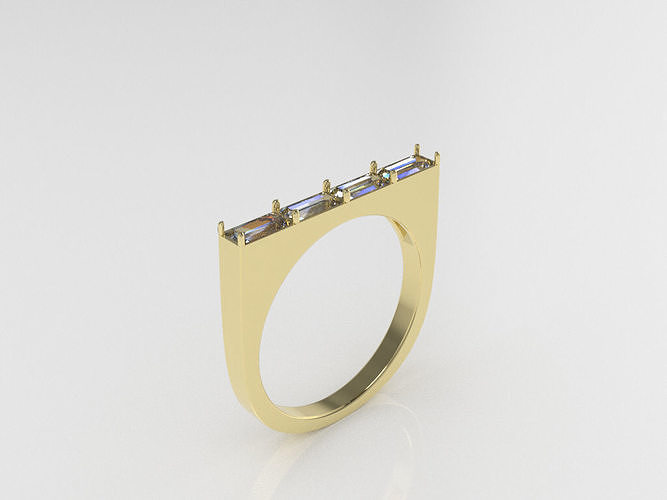Baguettes-Ring-4-gems Free 3D print model