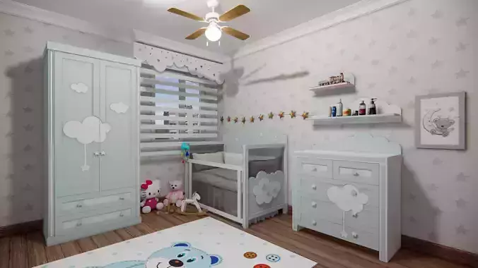 Special design wardrobe and bed group for children rooms 3D print model