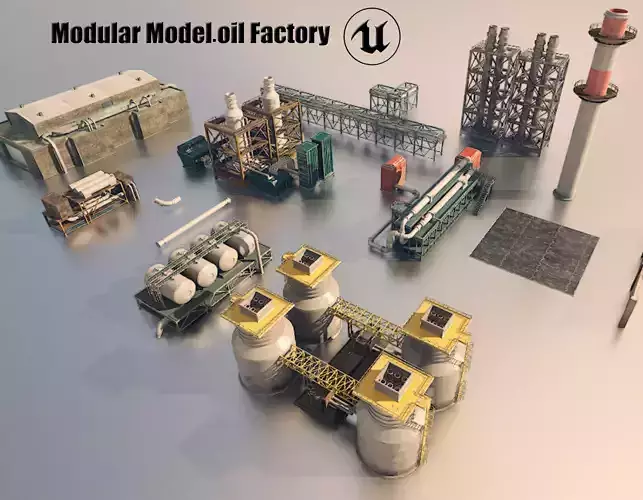 Modular factory Low-poly 3D model