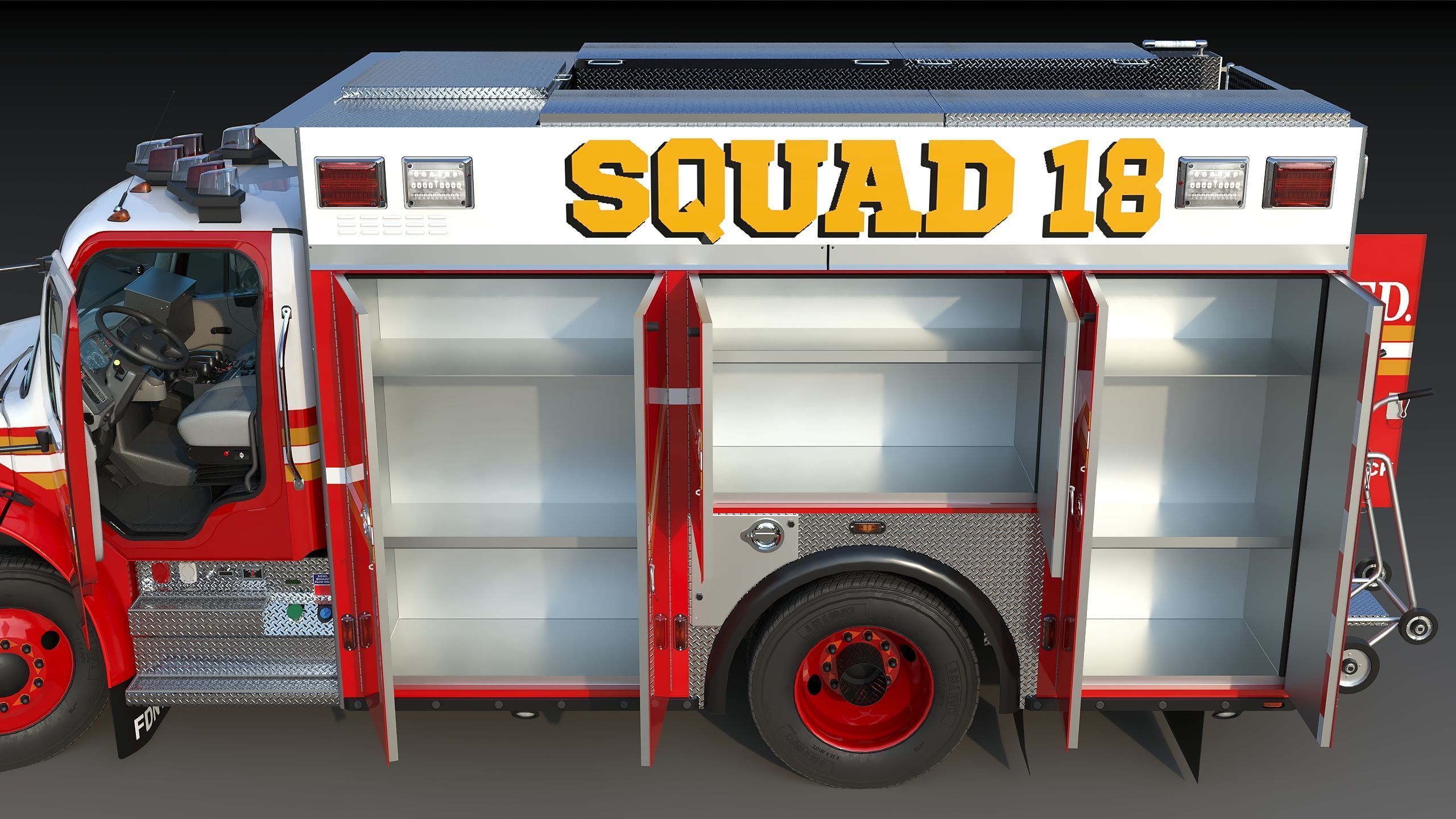 Fire Truck FDNY Squad Freightliner M2 106 Low-poly 3D model_16