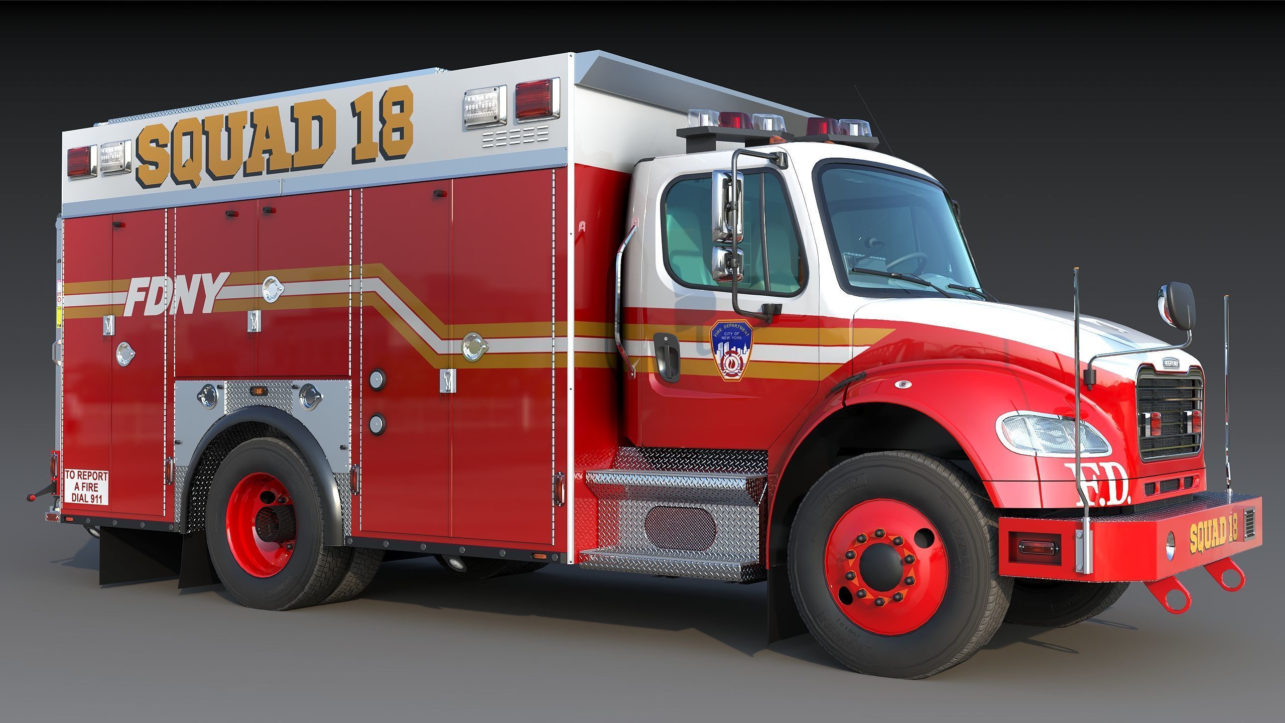 Fire Truck FDNY Squad Freightliner M2 106 Low-poly 3D model_10
