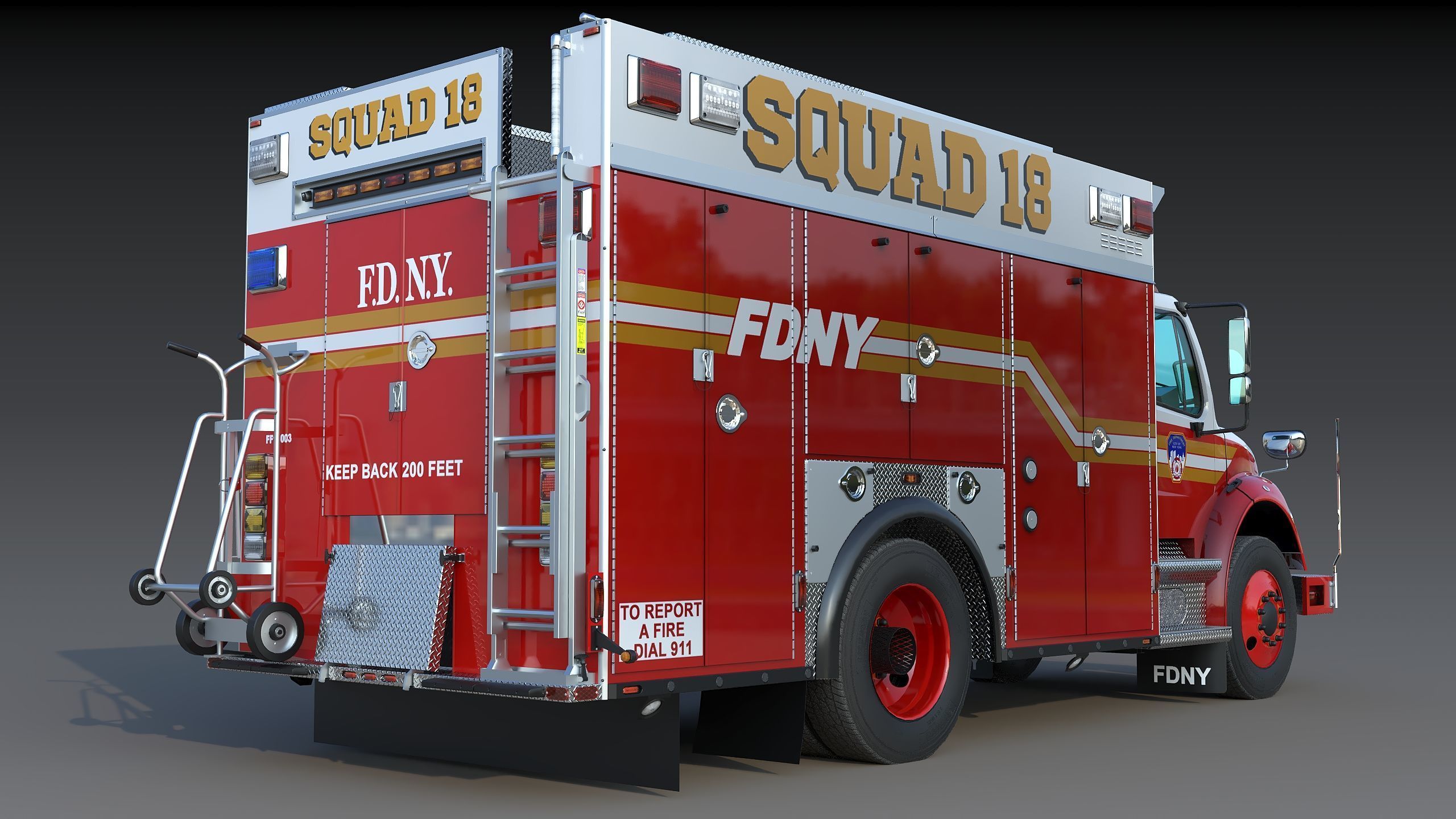 Fire Truck FDNY Squad Freightliner M2 106 Low-poly 3D model_8