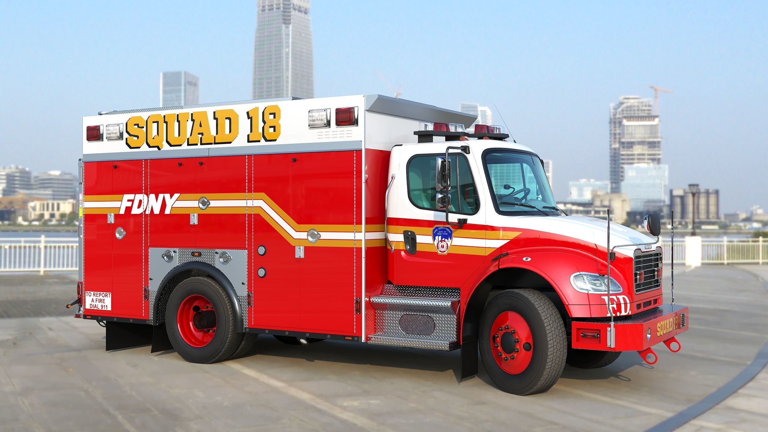 Fire Truck FDNY Squad Freightliner M2 106 Low-poly 3D model_25