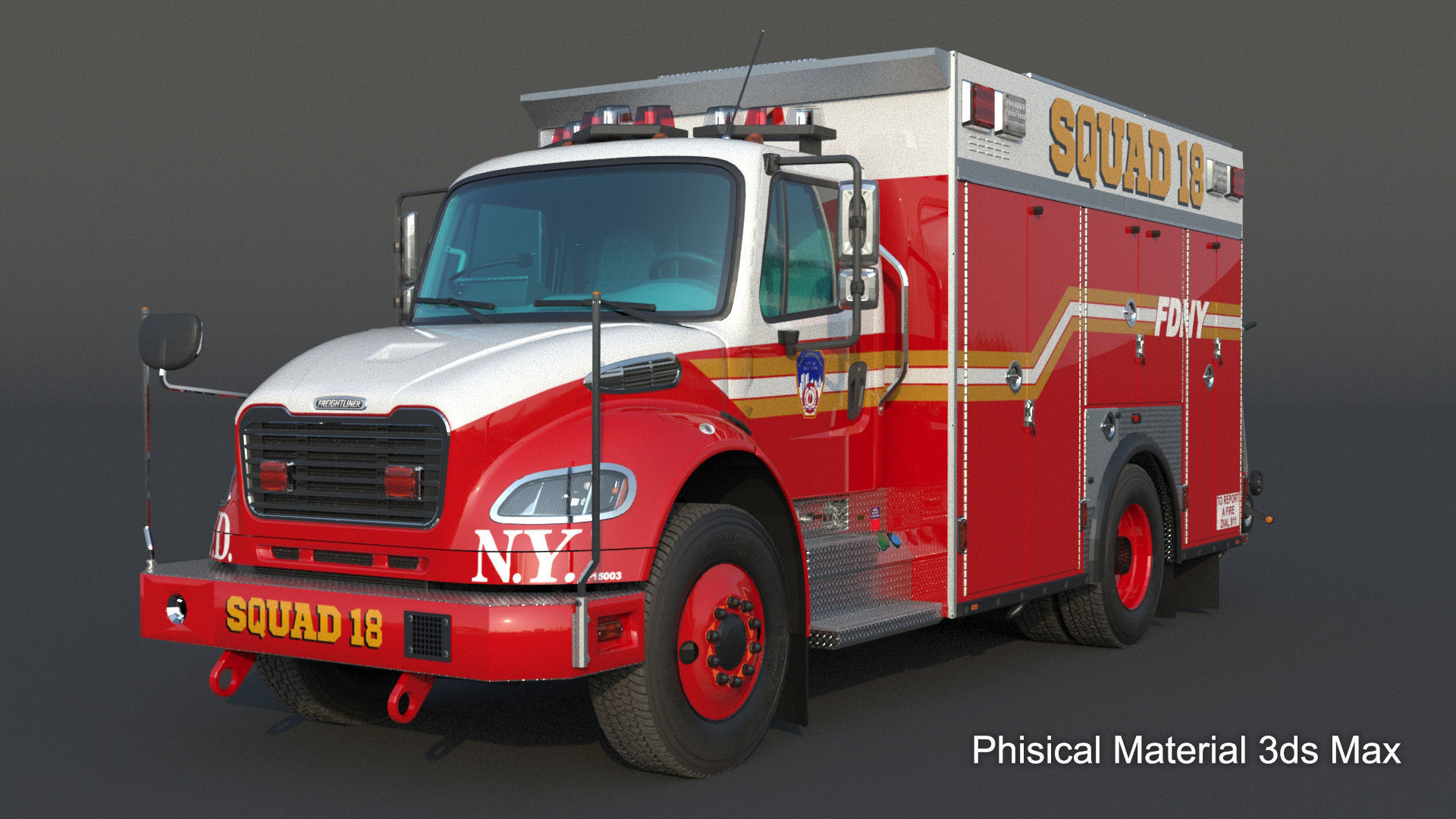 Fire Truck FDNY Squad Freightliner M2 106 Low-poly 3D model_3
