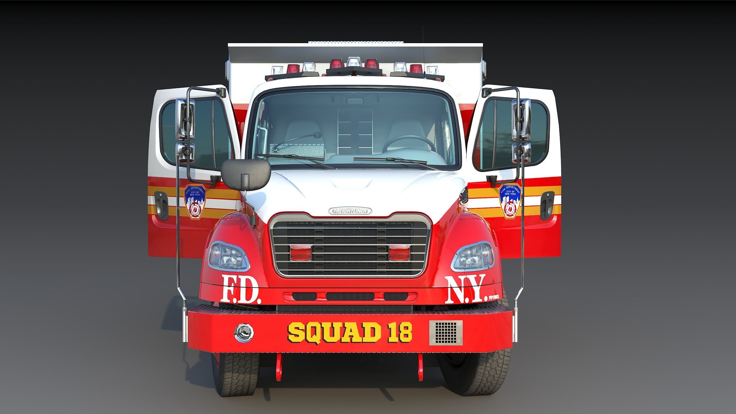 Fire Truck FDNY Squad Freightliner M2 106 Low-poly 3D model_14