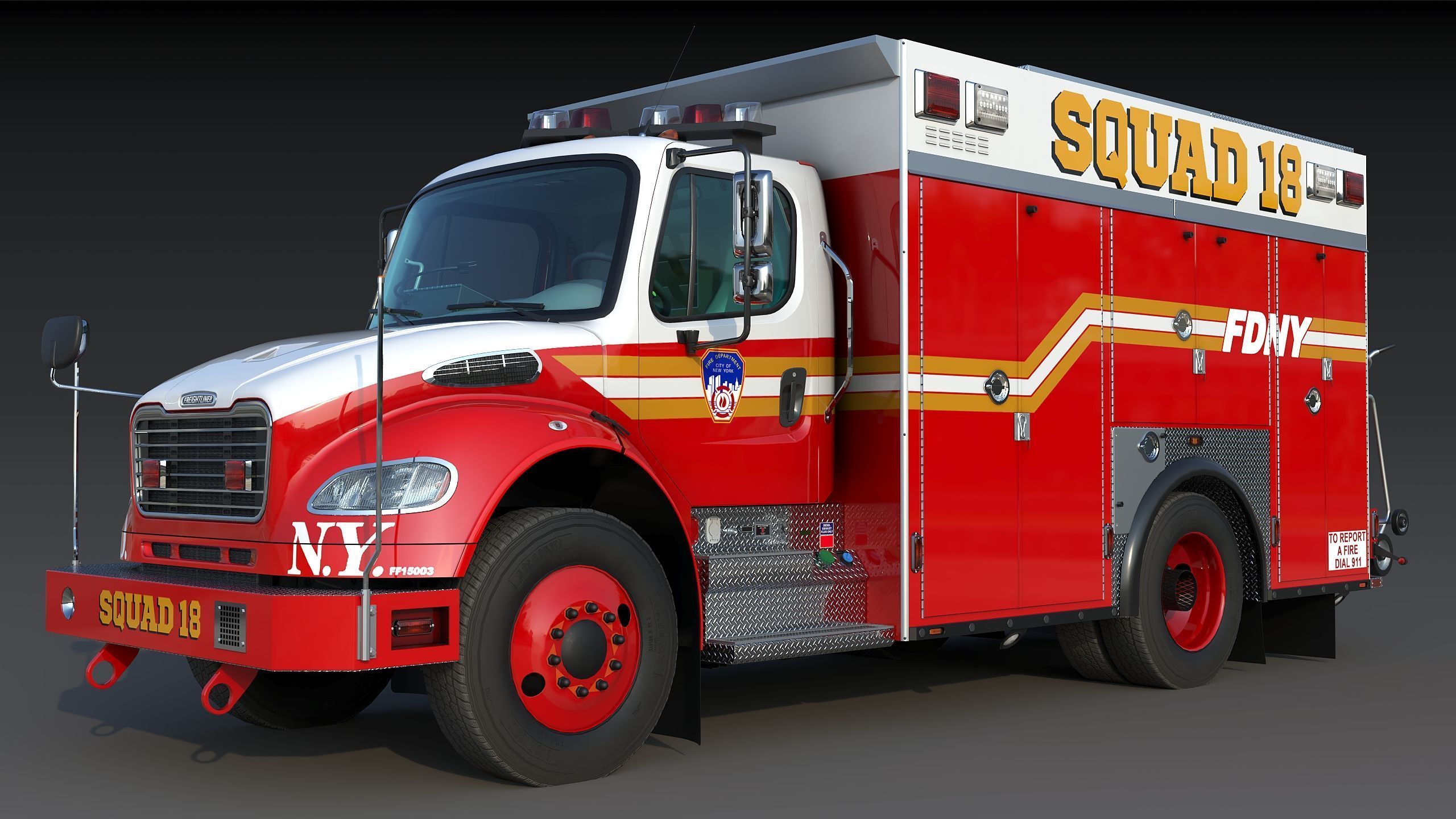 Fire Truck FDNY Squad Freightliner M2 106 Low-poly 3D model_2