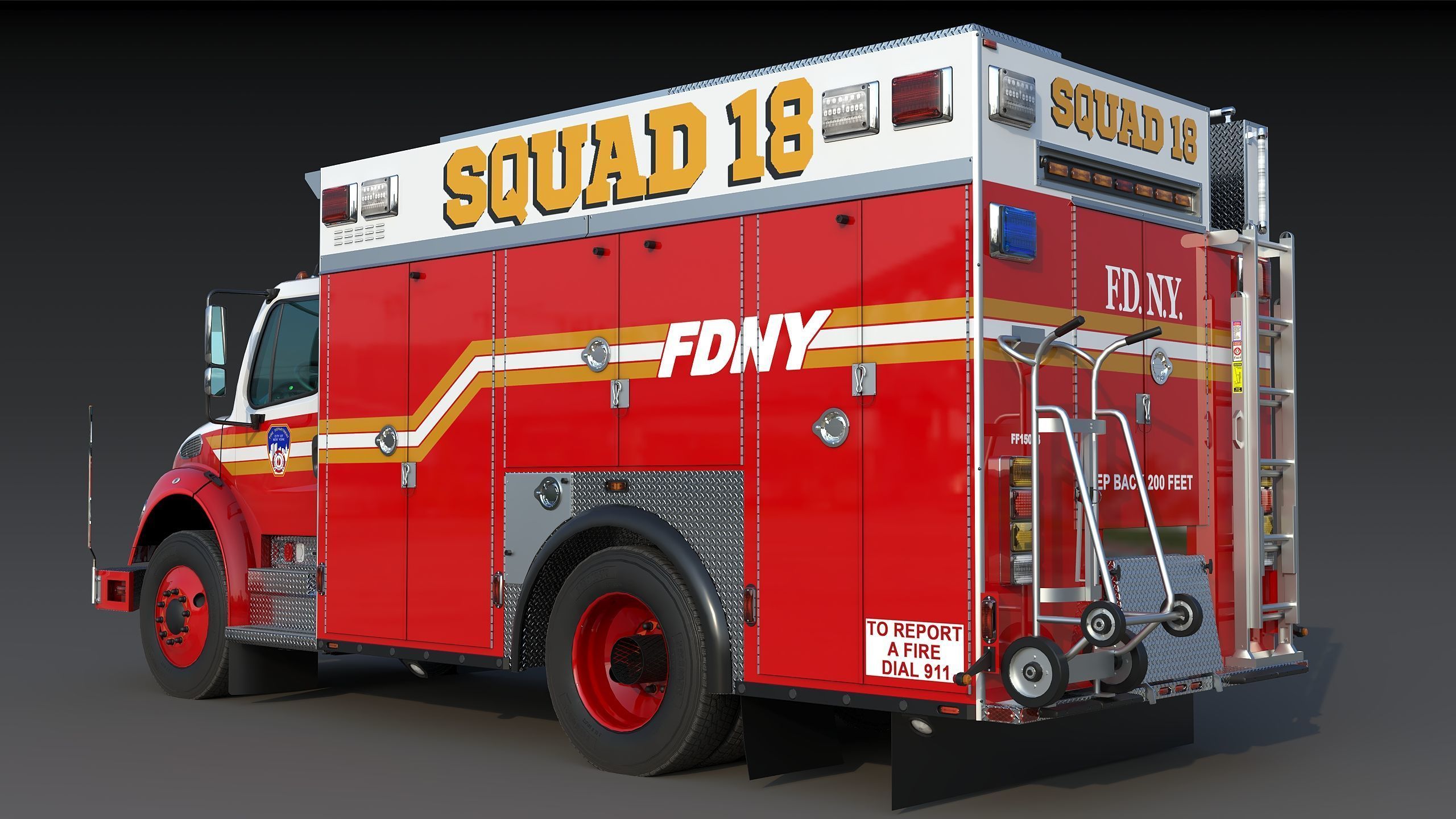 Fire Truck FDNY Squad Freightliner M2 106 Low-poly 3D model_6
