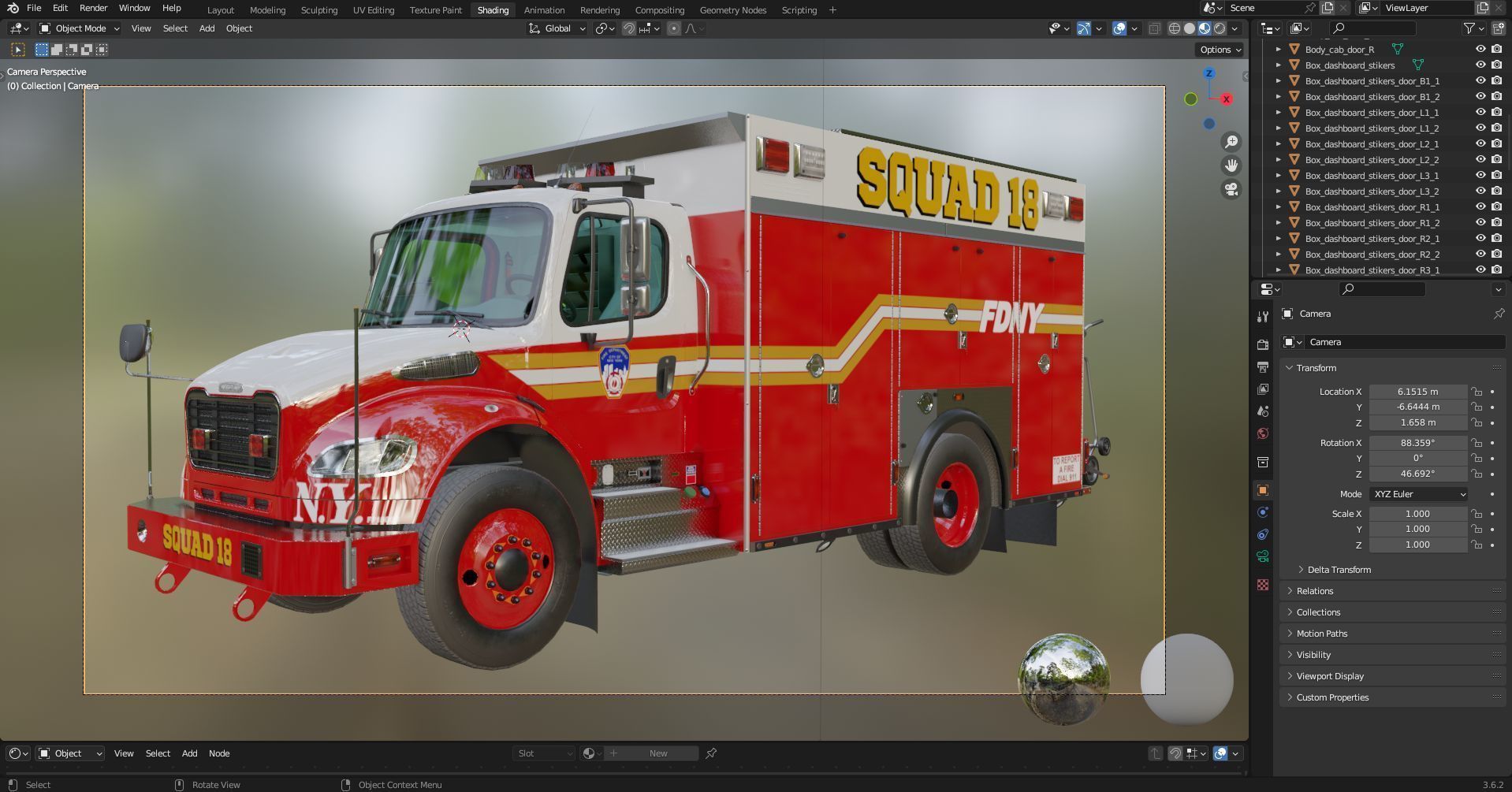 Fire Truck FDNY Squad Freightliner M2 106 Low-poly 3D model_48